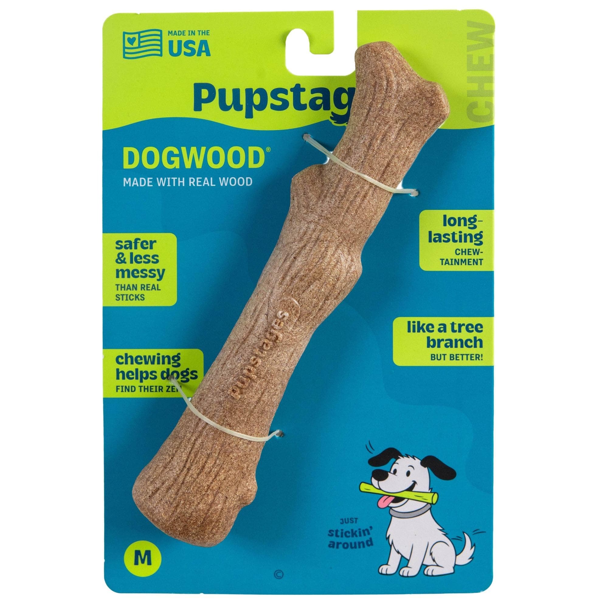 Pupstages Dogwood Stick Dog Chew Toy, Made in USA, Medium, 7.4"