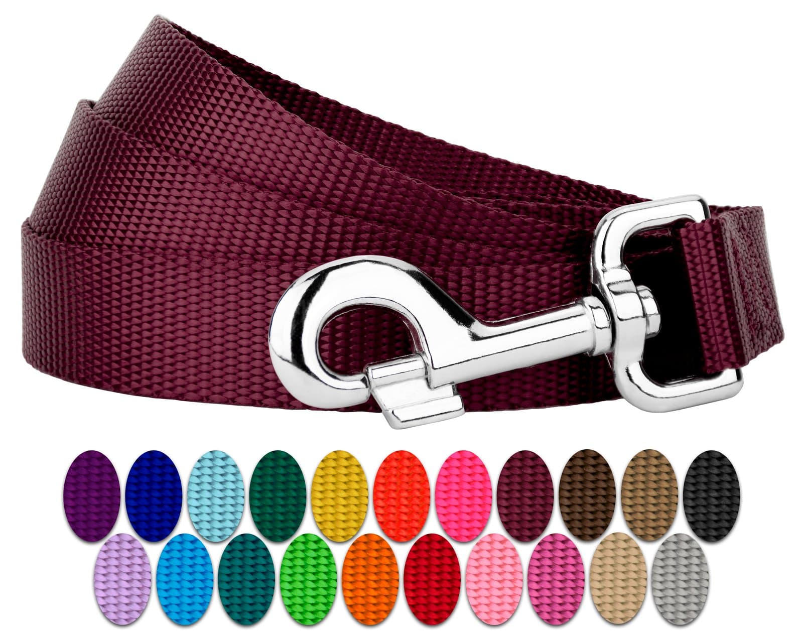 Country Brook Petz - Everyday Nylon Dog Leash (1 Inch, 6 Foot, Burgundy)