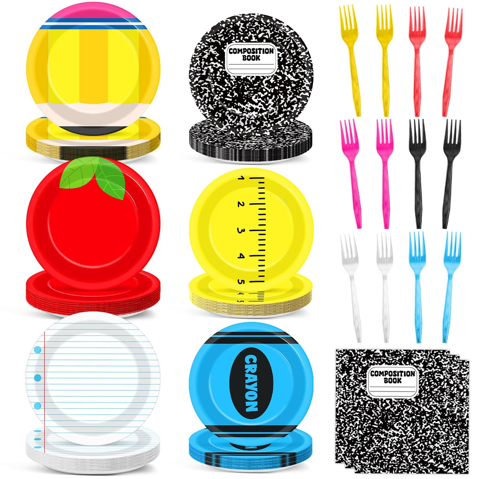 96PCS Welcome Back to School Paper Plates Napkins and Forks for Kids Back to School Party Disposable Supplies First Day of Classroom Tableware Set for Graduation Party Dinnerware Decorations