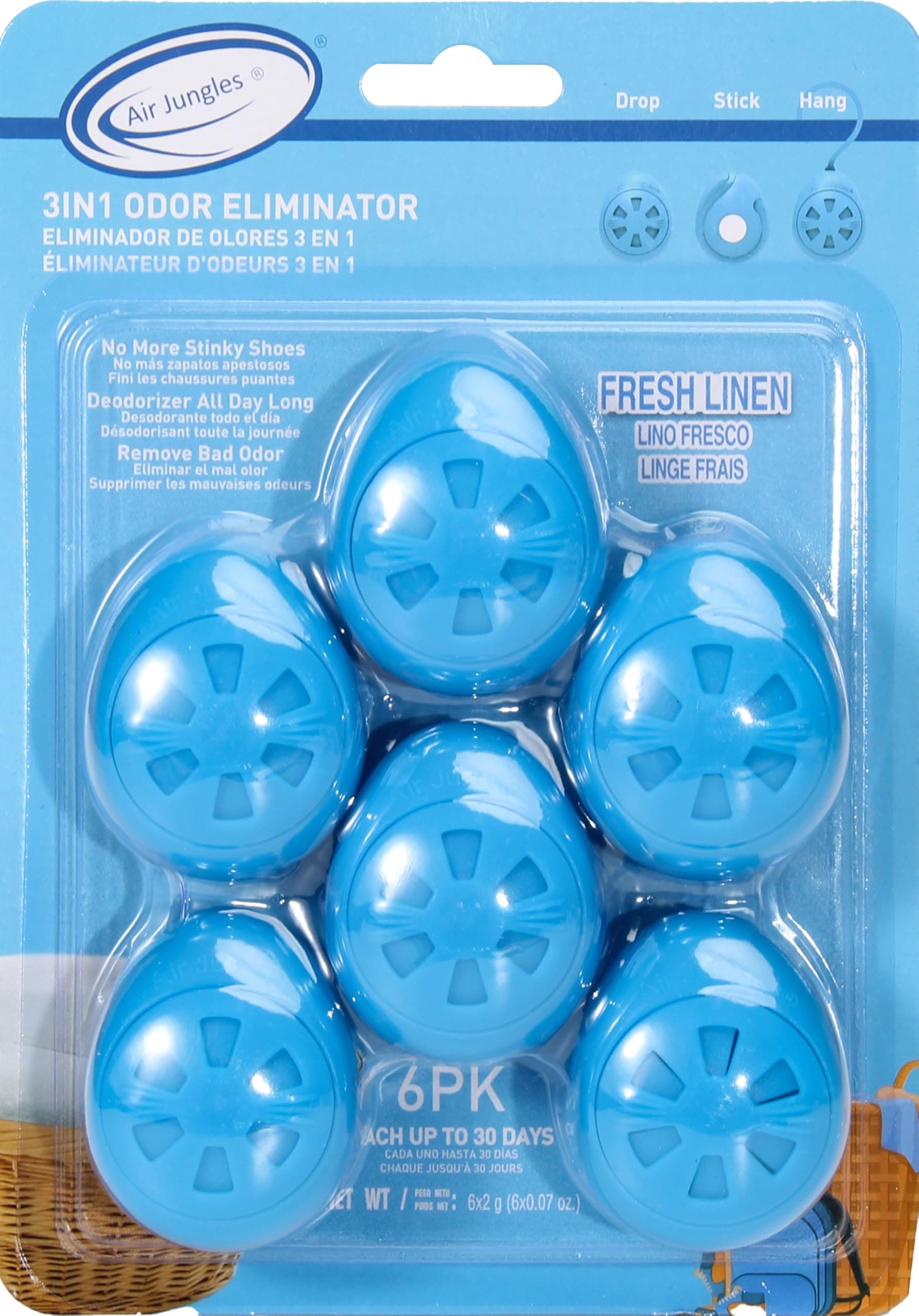 Air Jungles Shoe Deodorizer Balls 6 Ct, Fresh Linen Scent, Odor Remover Balls for Sneakers, Gym Bags, Lockers, and Drawers, Essential Oil Provides Natural Freshness