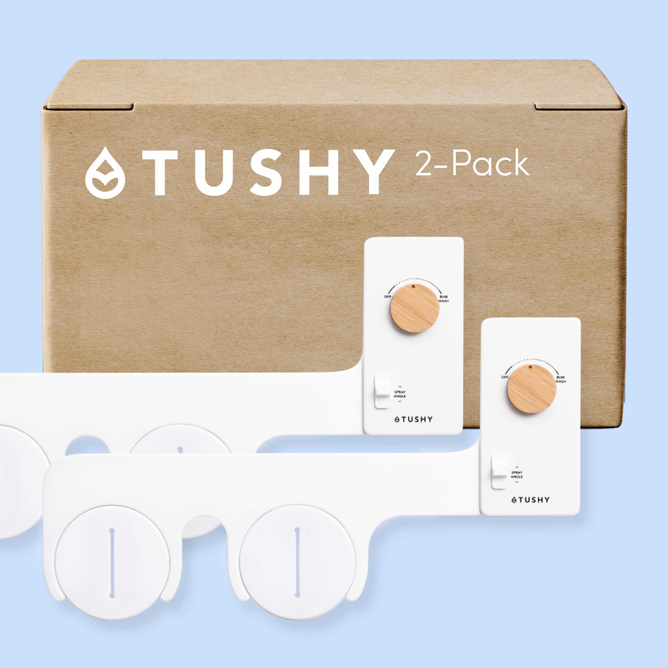 Tushy Classic 3.0 Bidet Toilet Seat Attachment (Self Cleaning Water Sprayer, Adjustable Pressure Nozzle, Angle Control, Easy Install), White/Bamboo 2-Pack