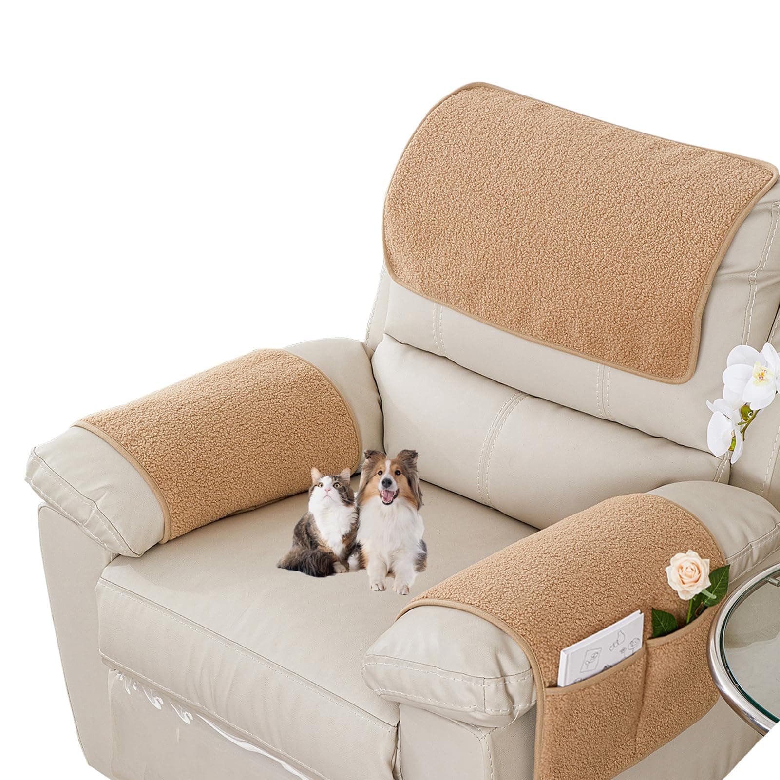 Obliqwin Armrest Covers - Arm Chair Covers Set of 3 Recliner Chair Covers, with Pockets Stretch Arm Rest Cover Non-Slip Armchair Protector Cover for Tv Armchair Chair Sofa,Washable (Camel 22.5x15 in)