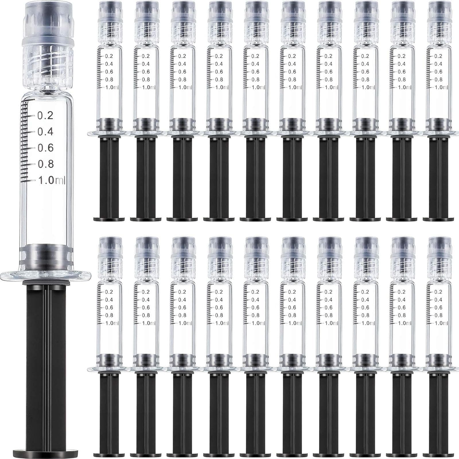 Nuanchu 1ml Borosilicate Glass Syringe Anti Leak Luer Connector Syringe Without Needle Heat Resistant Accurate Measuring Syringe for Thick Liquids, Glue, Ink, Pet Feeding(20 Pieces)