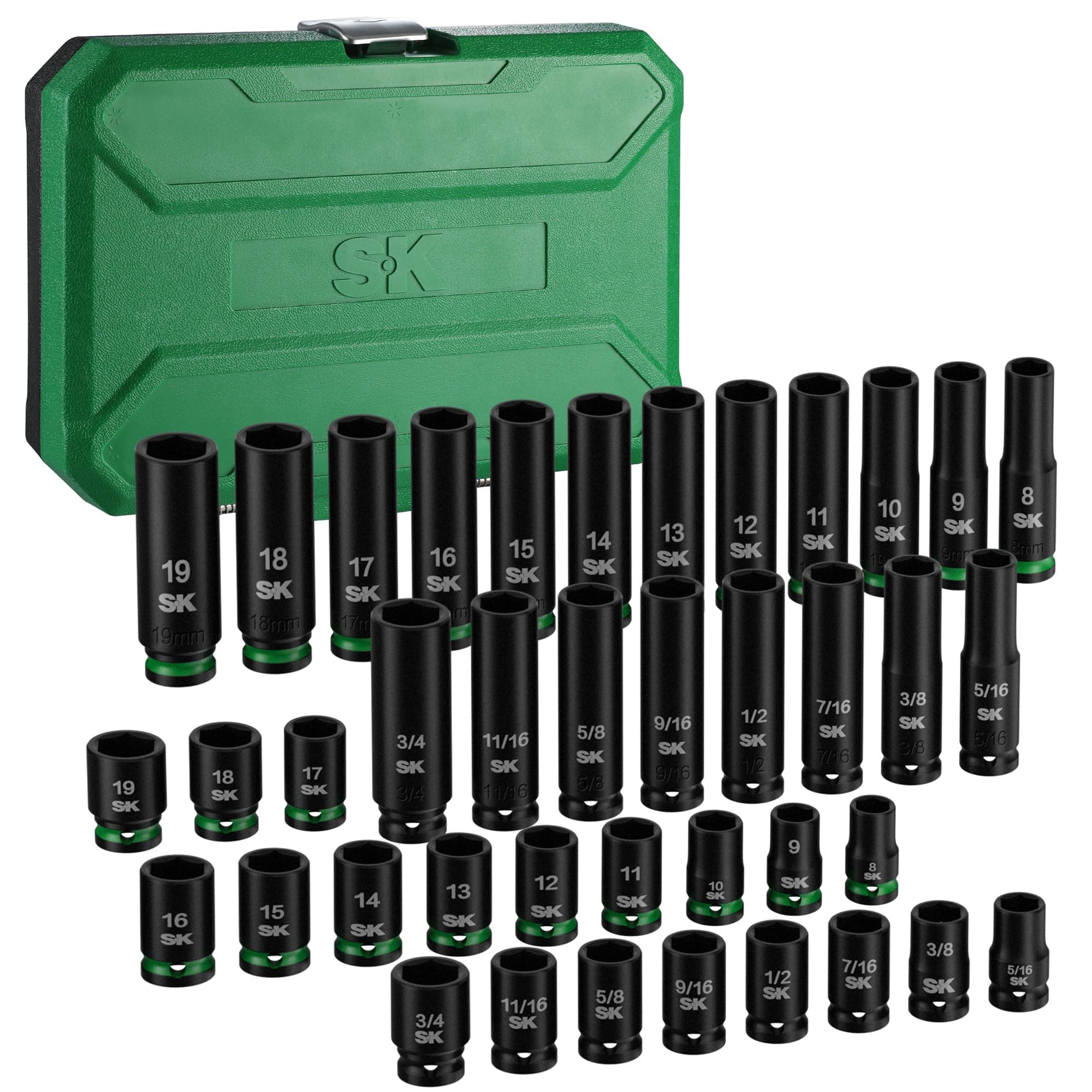 SK 3/8" Drive Impact Socket Set, 40-Piece Metric & SAE Sockets, CR-MO Steel