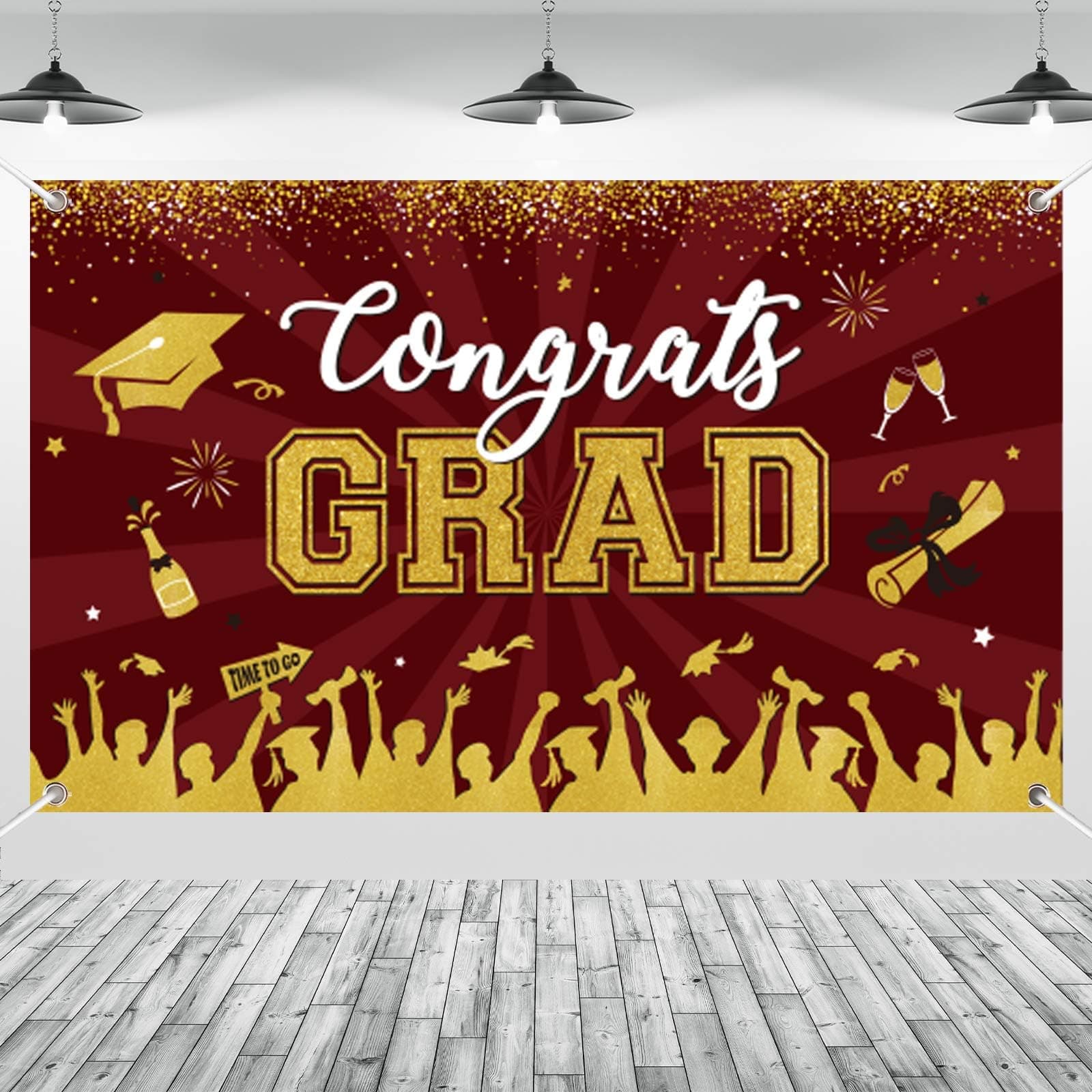 Maroon Graduation Banner 2023 Congrats Grad for Graduation Party Decoration SuppliesLarge Graduation Fabric Backdrop for High School College 71 x 43”