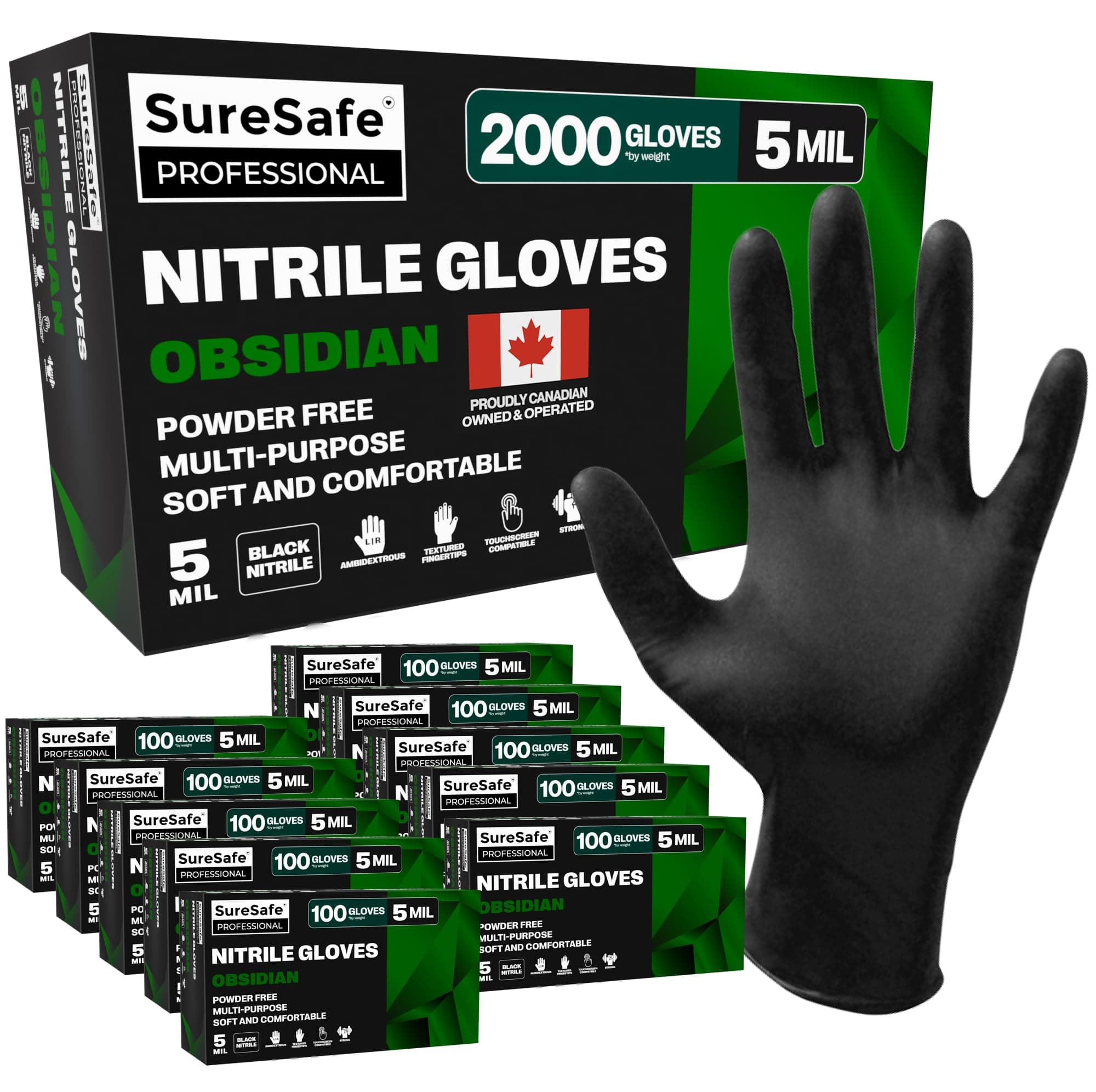 Black Nitrile Gloves Large, 5 Mil Powder-Free Latex-Free, 2000 Count