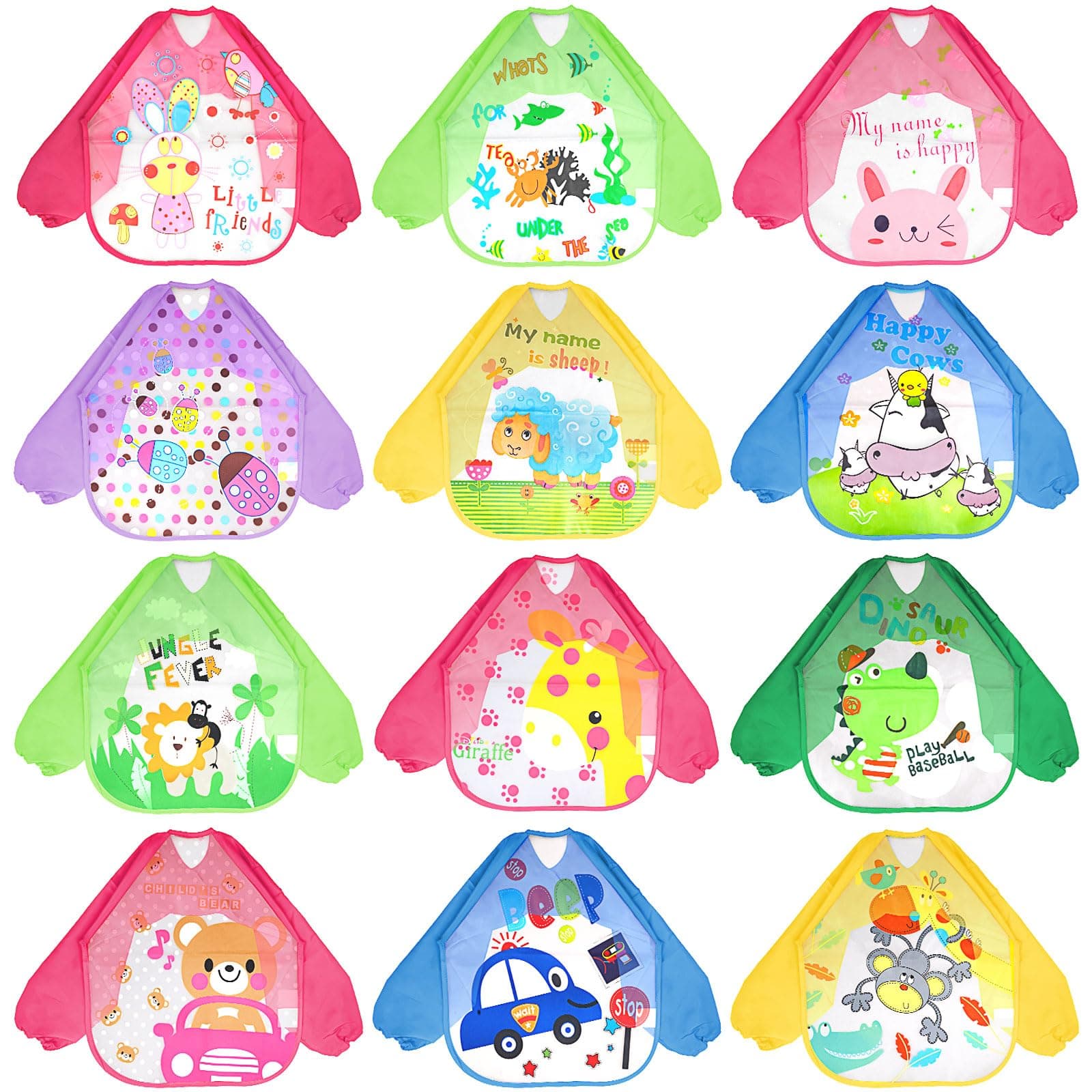 12 Pack Baby Bibs with Long Sleeves,Toddler Feeding Bibs Smock