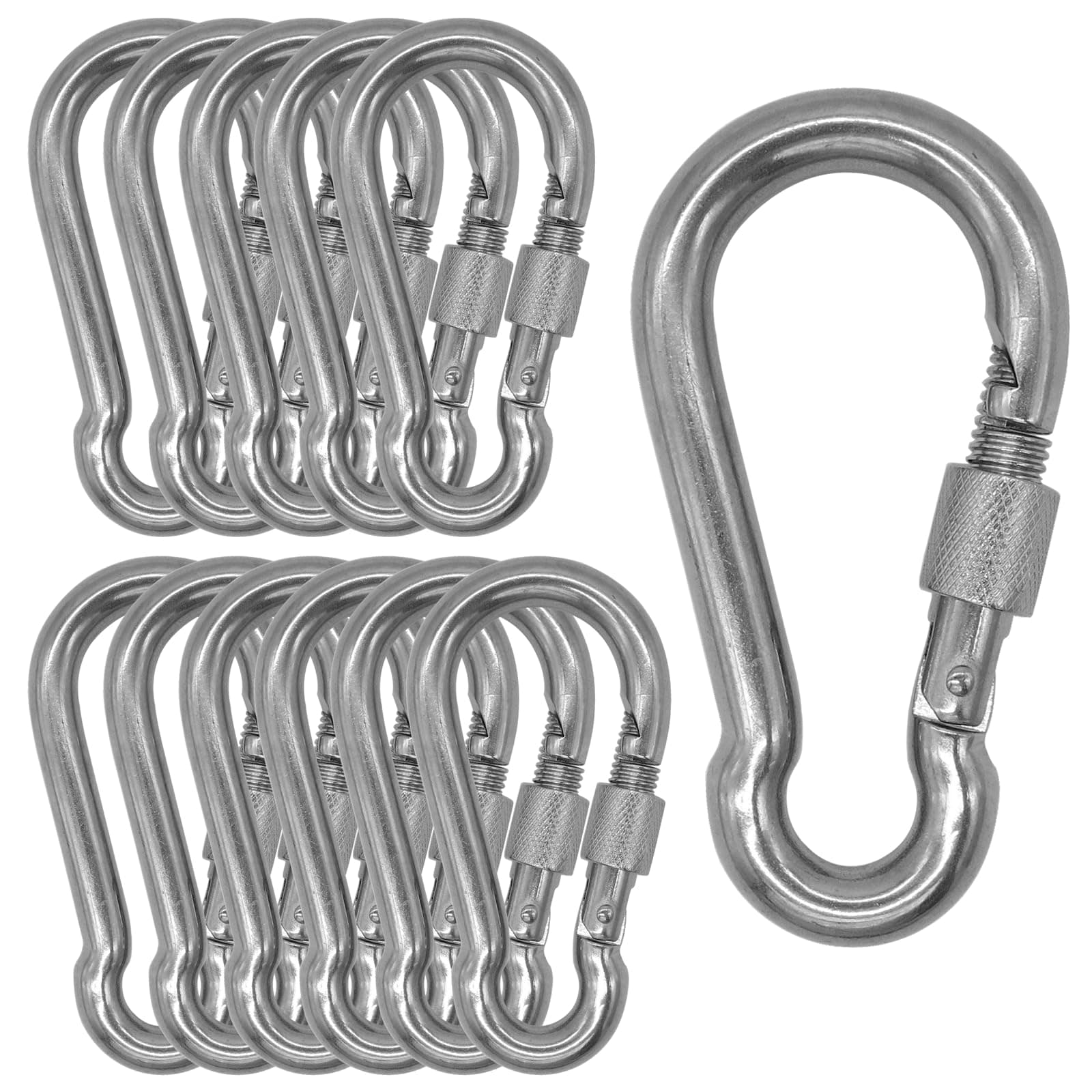 Outmate 304 Stainless Steel Carabiners -2 inch Heavy Duty, Durable & Rust-Free Clips for Gym, Swing, Dog Leashes, Hammocks, Keychains, and More(304,M5 with Screw,Pack of 12)
