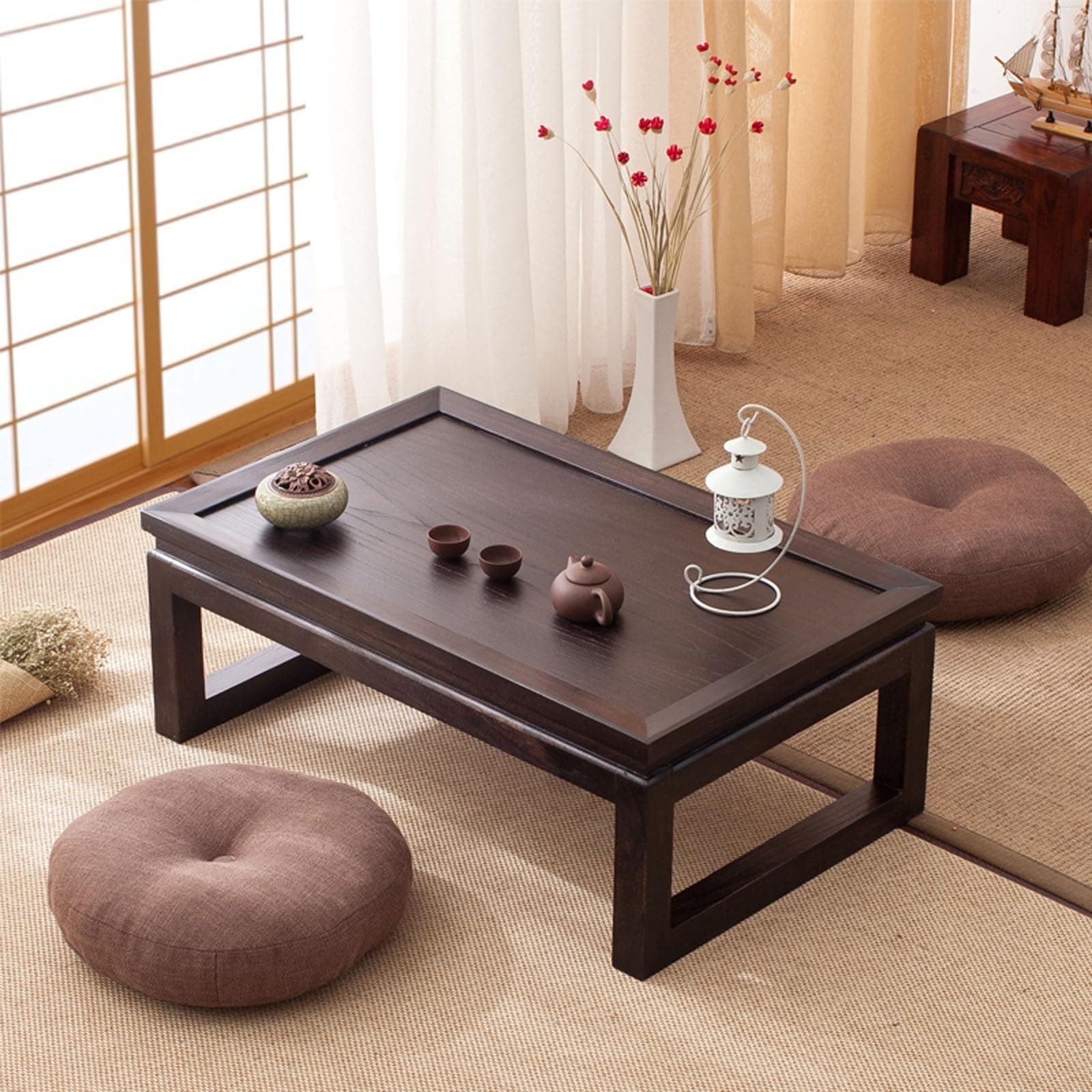 Tatami Tea Table Window Floor Table for Living Room & Creative Balcony Tatami Low Altar Table for Meditation Small Table Bedroom Floor Sitting Creative Balcony Low Table(Black,50x40x25cm)