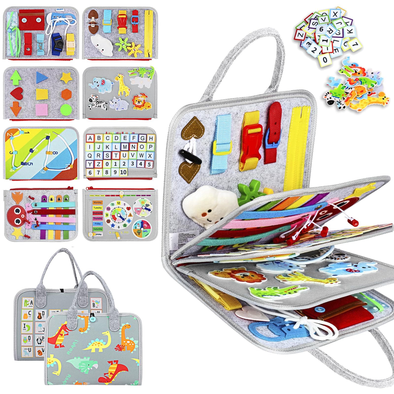 Esjay Busy Board for Toddlers, Montessori Toys for Boys Girls, Busy Book Sensory Board Learning Toys for Fine Motor Skills, Birthday Gifts Boys Girls Toddler, Travel Activities Toys for Airplane Car
