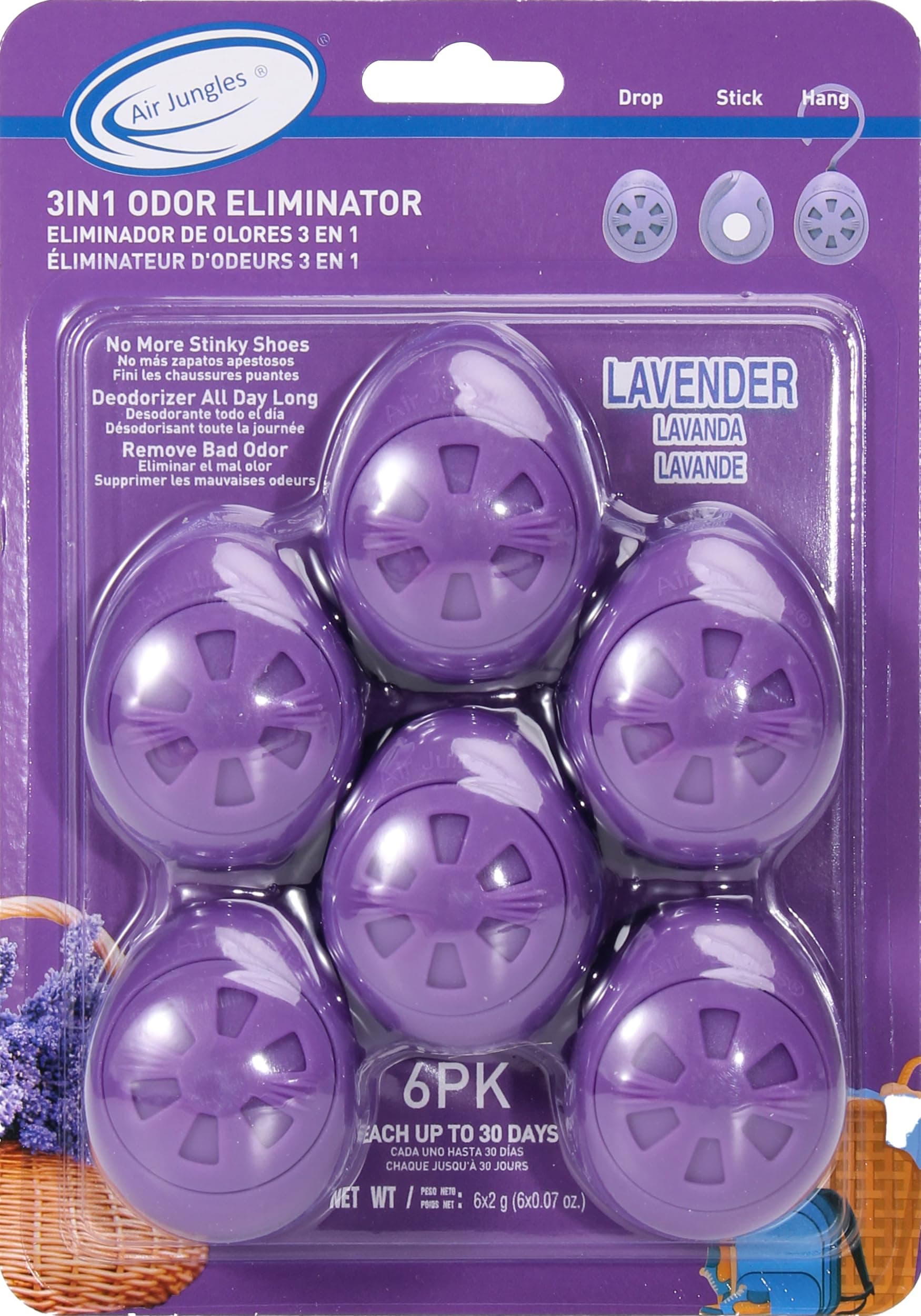 Air Jungles Shoe Deodorizer Balls 6 Ct, Lavender Scent, Odor Remover Balls for Sneakers, Gym Bags, Lockers, Closets, Hampers, and Drawers, Essential Oil Provides Natural Freshness