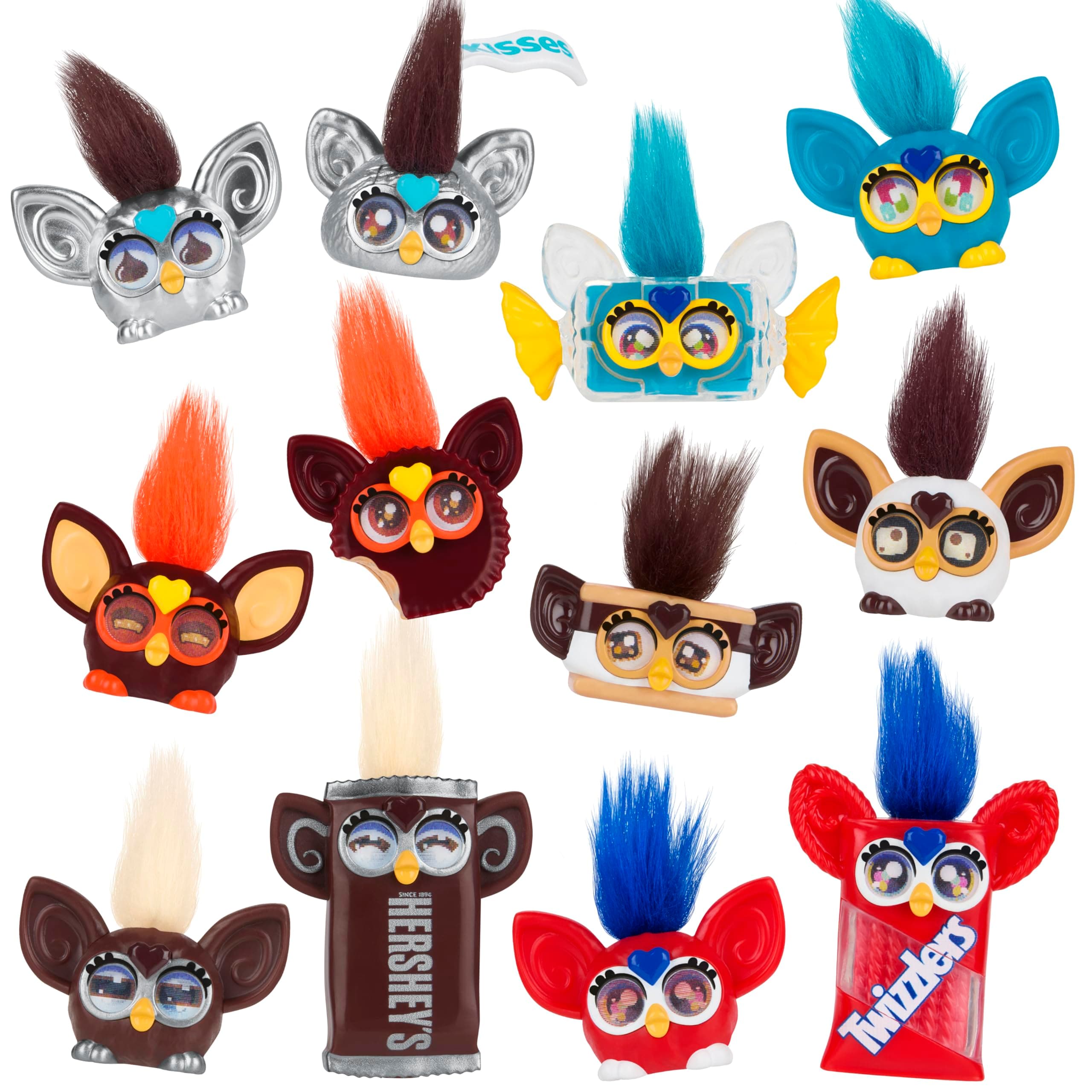 Furby Minis 12 Pack of The Hershey Company Figures, Tiny Collectible 1 Inch Candy Toys for Kids 6+