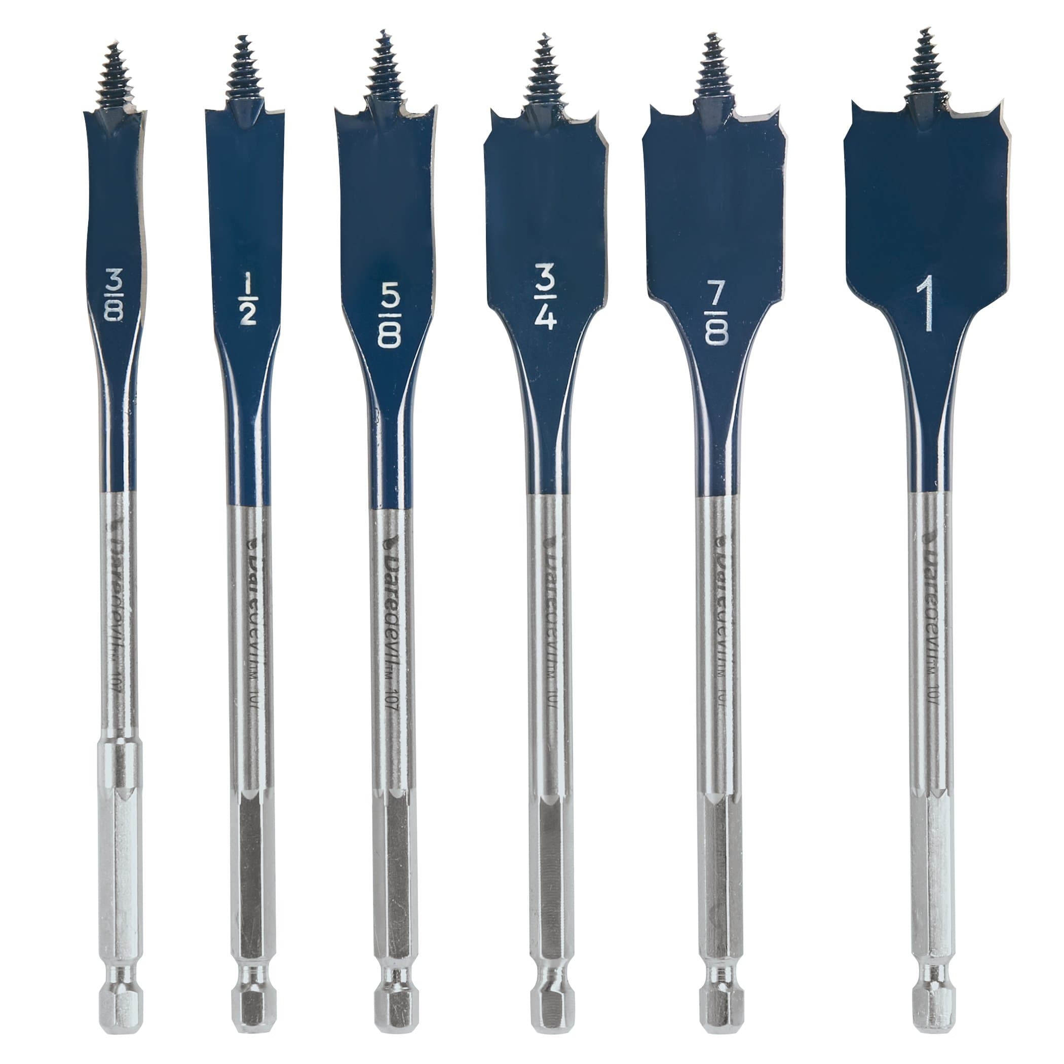 Bosch DSB5006 Daredevil Standard Spade Bit Set w/Power Groove Hex Shank and Full Cone Threaded Tip (6 Piece Set), Blue