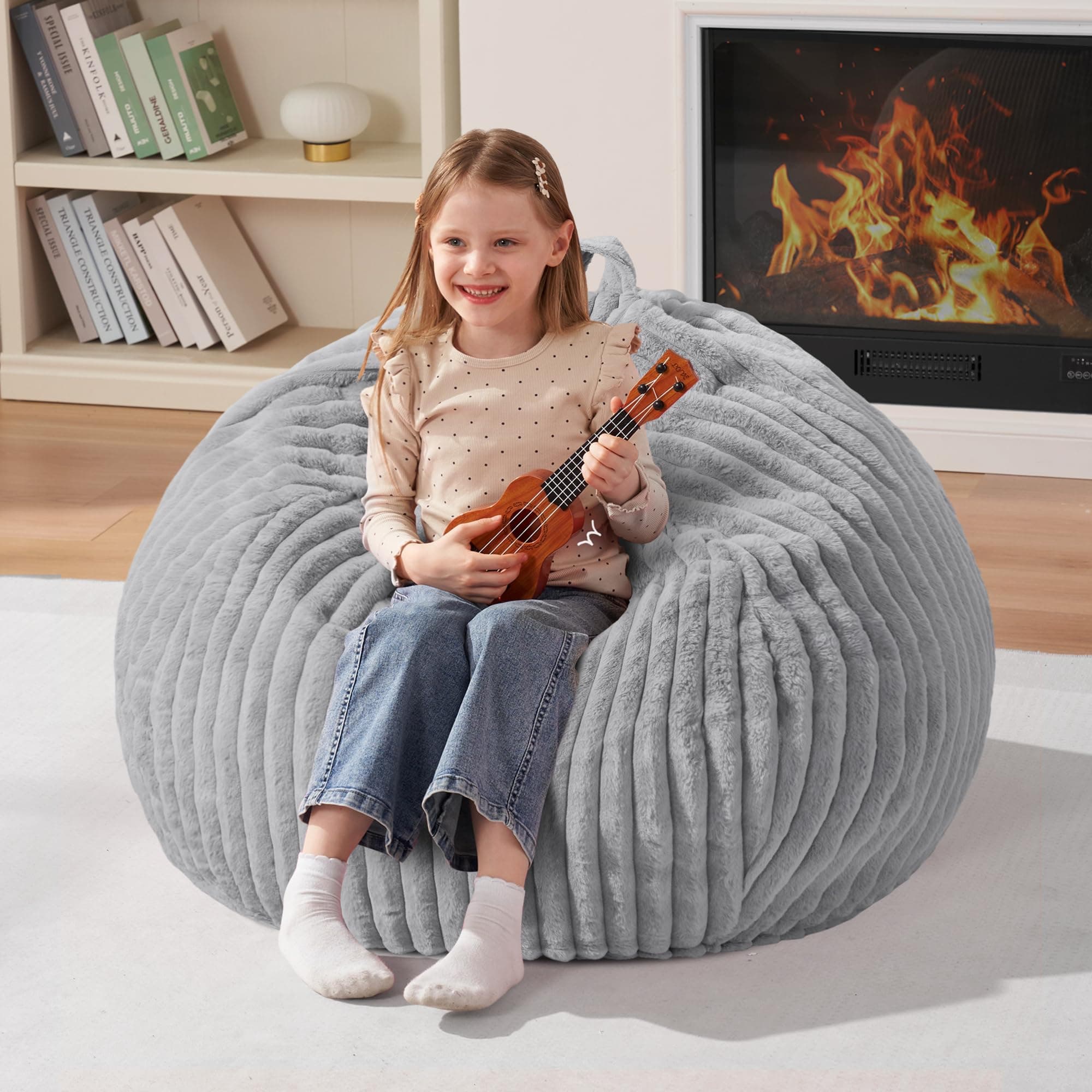 Homguava 2FT Bean Bag Chair,Small Bean Bags w/Memory Foam Filled,Light Grey