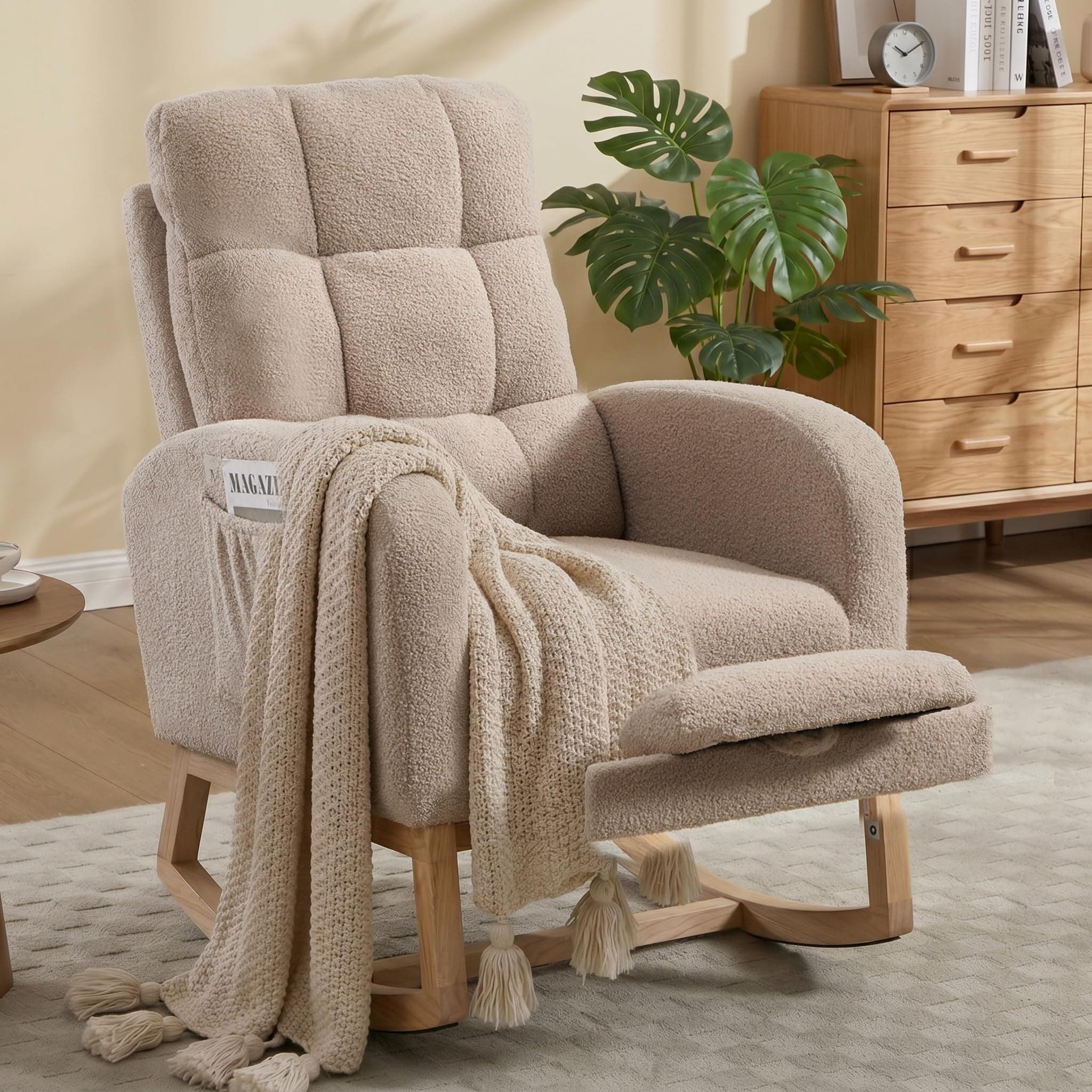 Allnifurv Nursery Rocking Chair, Teddy Glider with Footrest (Brown Teddy)