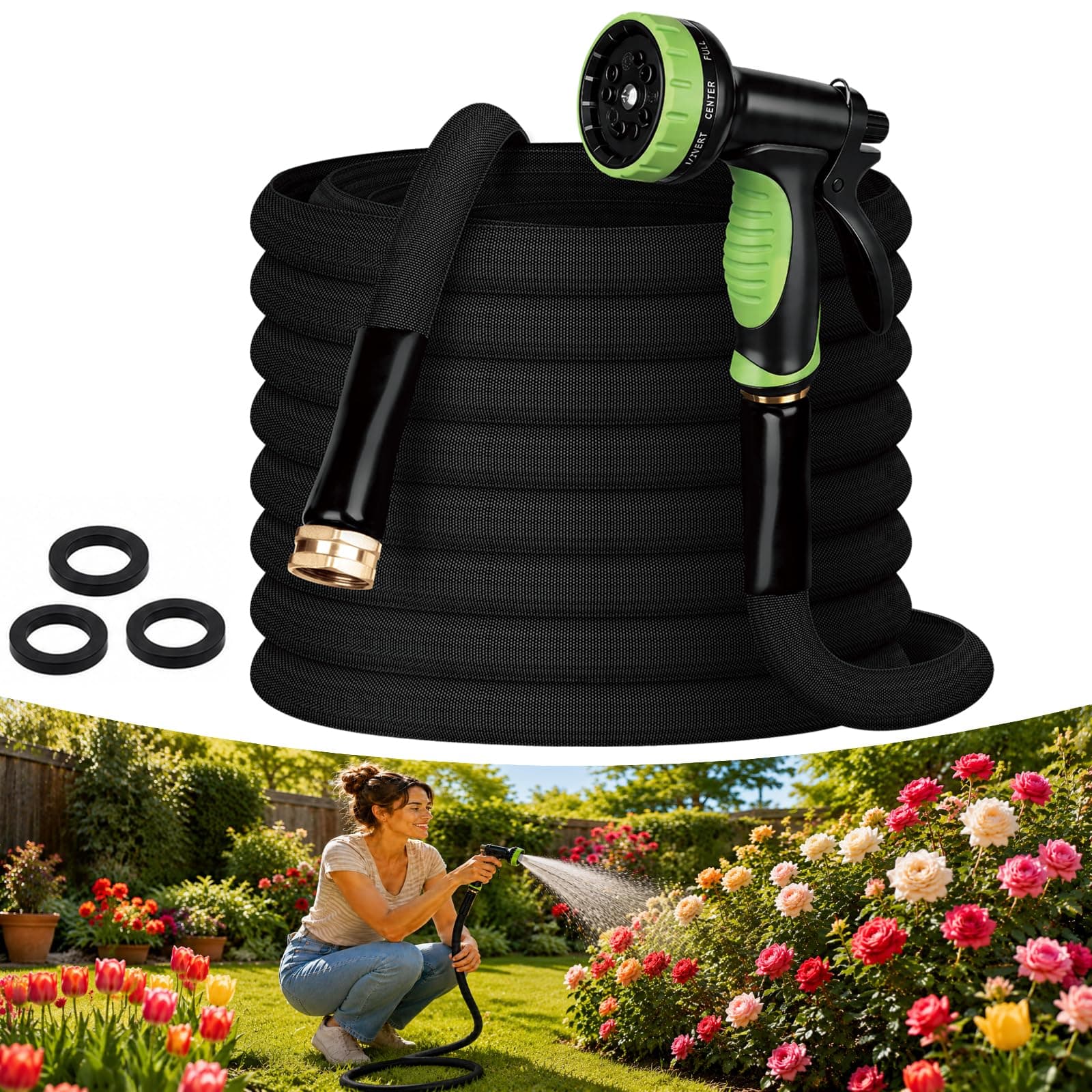 Garden Hose, 150 FT NON-EXPANDABLE Flexible Hose with Male/Female Fittings