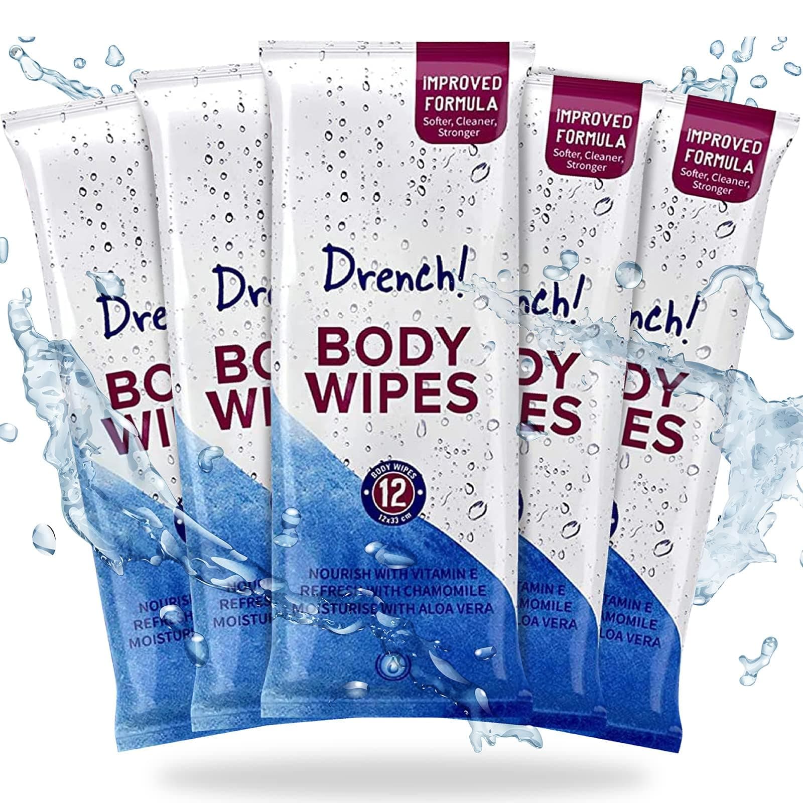 Drench Luxury Rinse Free No Alcohol Shower Wipes for Elderly Bedridden & Adults No Water Disposable Bathing & Cleansing Body Wipes - Microwavable (60 Pack)