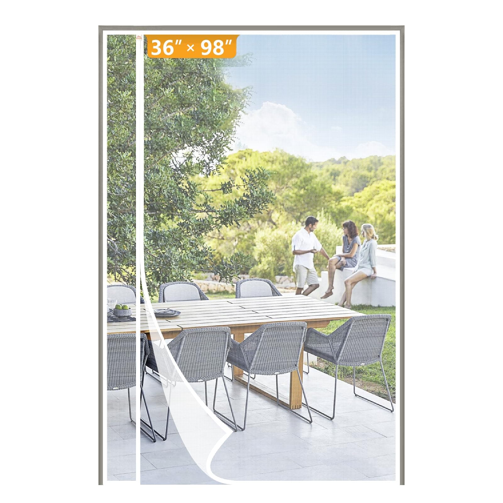 Yotache White Reversible Left Right Side Opening Tall Magnetic Screen Door Fits Door Size 36 x 98, Strengthened Polyester Mesh, Actual Screen Size 38" x 99"