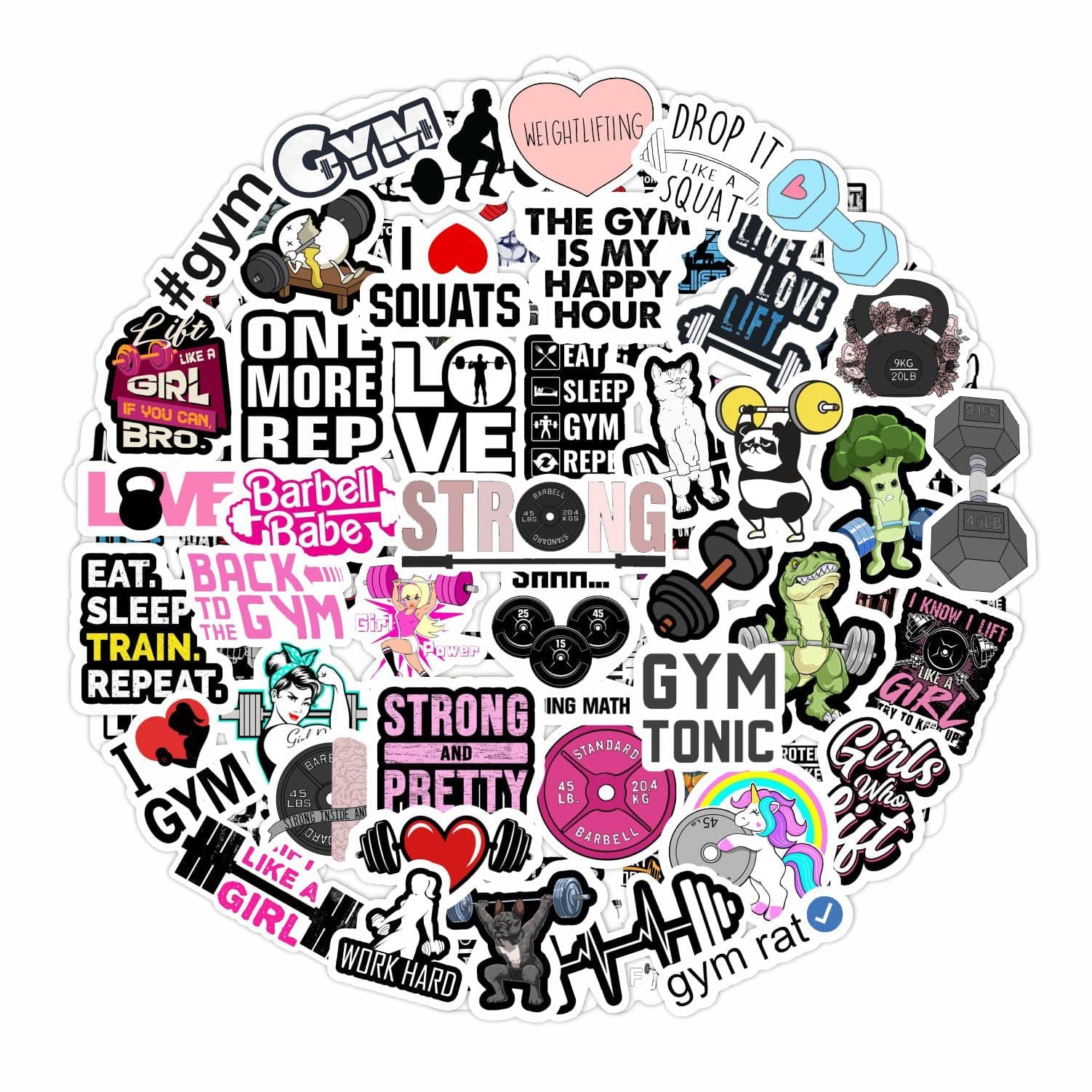BulbaCraft 100Pcs Gym, Workout and Weightlifting Stickers for Water Bottle & Laptop - Workout Gifts for Women, Mom - Waterproof Vinyl Decals, Fitness Stickers, Gifts for Women & Men