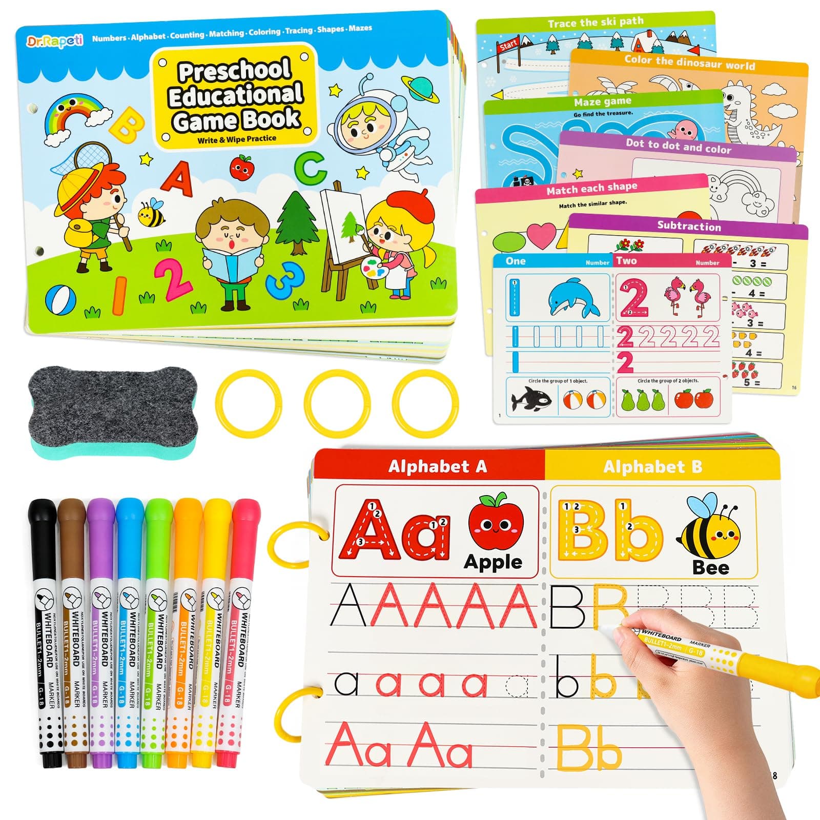 Dr.Rapeti 58 Pages Learn to Write Toy, Busy Book, Handwriting Tracing Toys