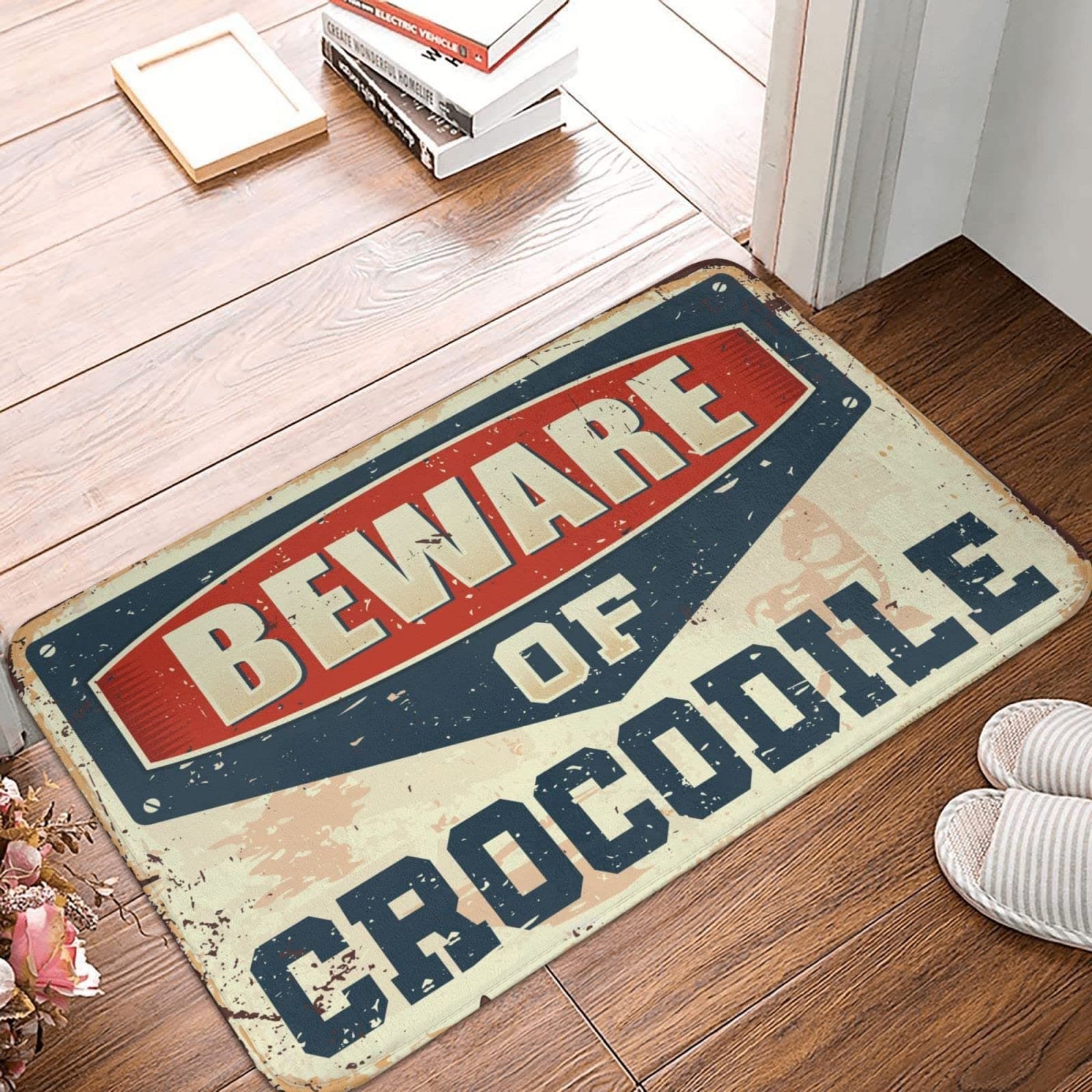 gaeruite Non Slip Rug Garage Rug Beware of Crocodile Door Mat Camping Mats Rugs Outdoor Take Off Shoes Sign (Color : MD1620, Size : 16x20in)