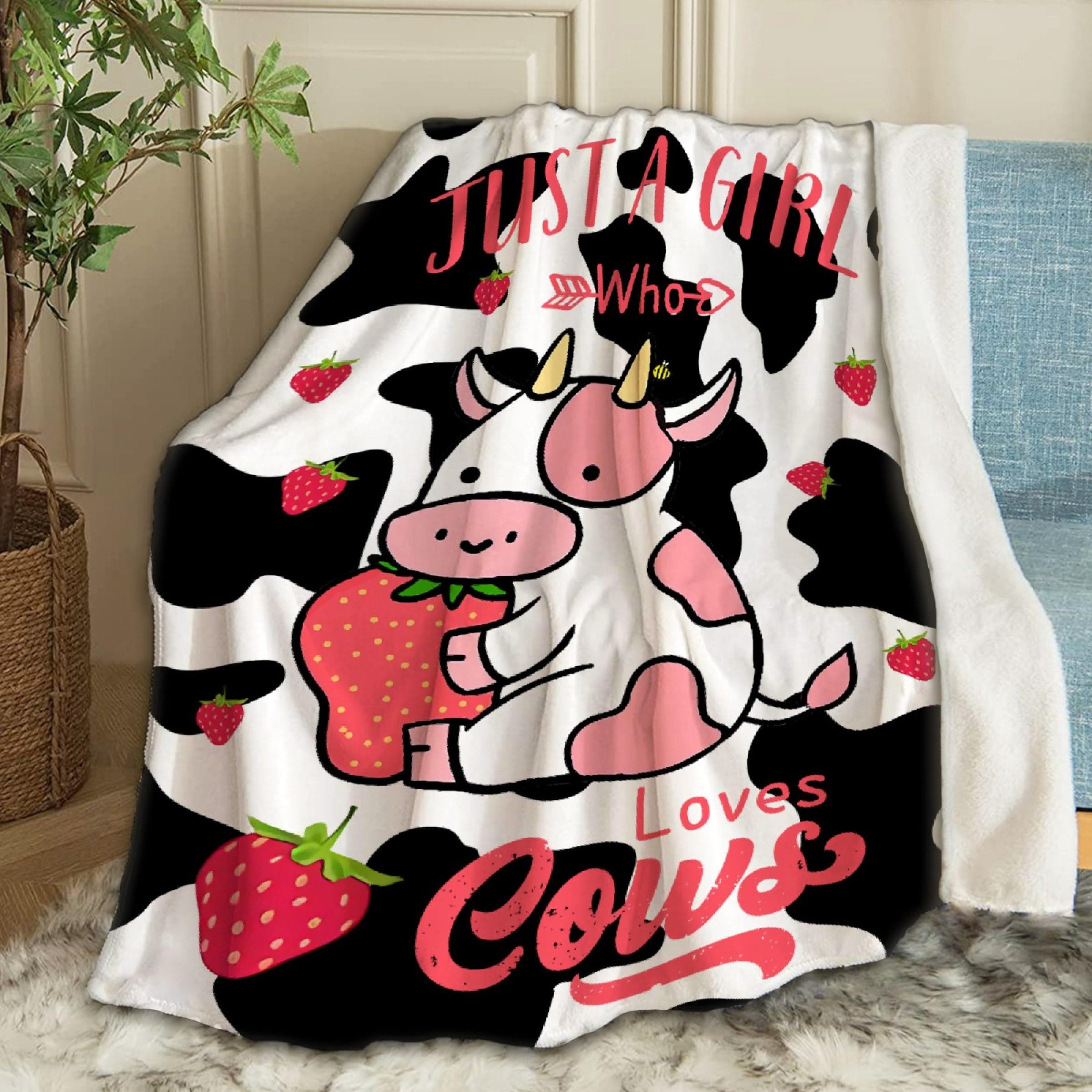 Ottoy Just A Girl Who Loves Strawberry Cows Baby Blanket Gifts Cozy Soft Swaddle Blanket Boys, Girls, Infant, Newborn Receiving Blankets Christmas Birthday Gifts 40"x30" (Toddler) for Pets