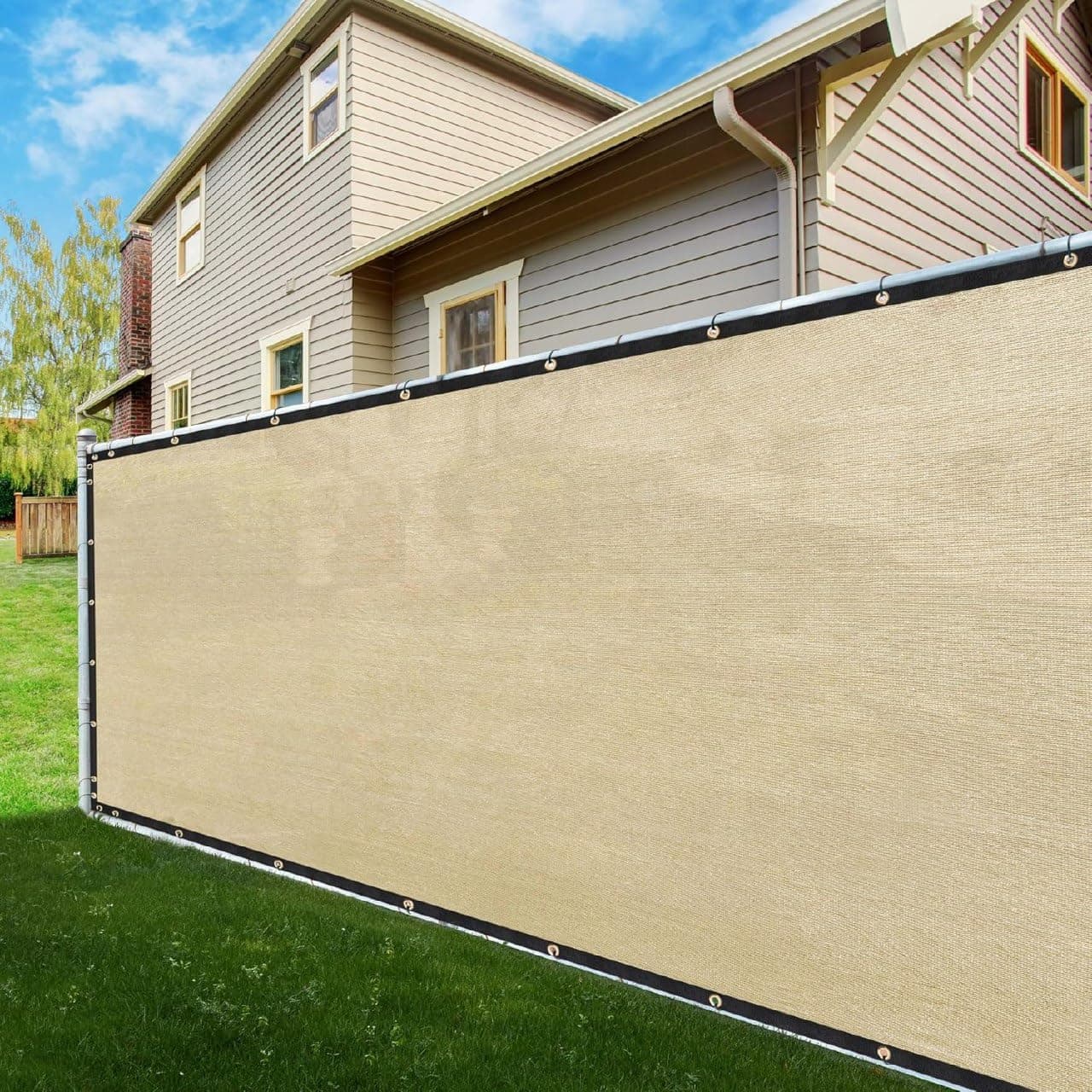 ShadeMart 5' x 173' Fence Privacy Screen Beige Heavy Duty 170 GSM Fencing Mesh Shade Net with Grommets & Zip Ties, 90% Blockage Fence Screen for Balcony Yard Outdoor Garden Pool (We Customize Size)