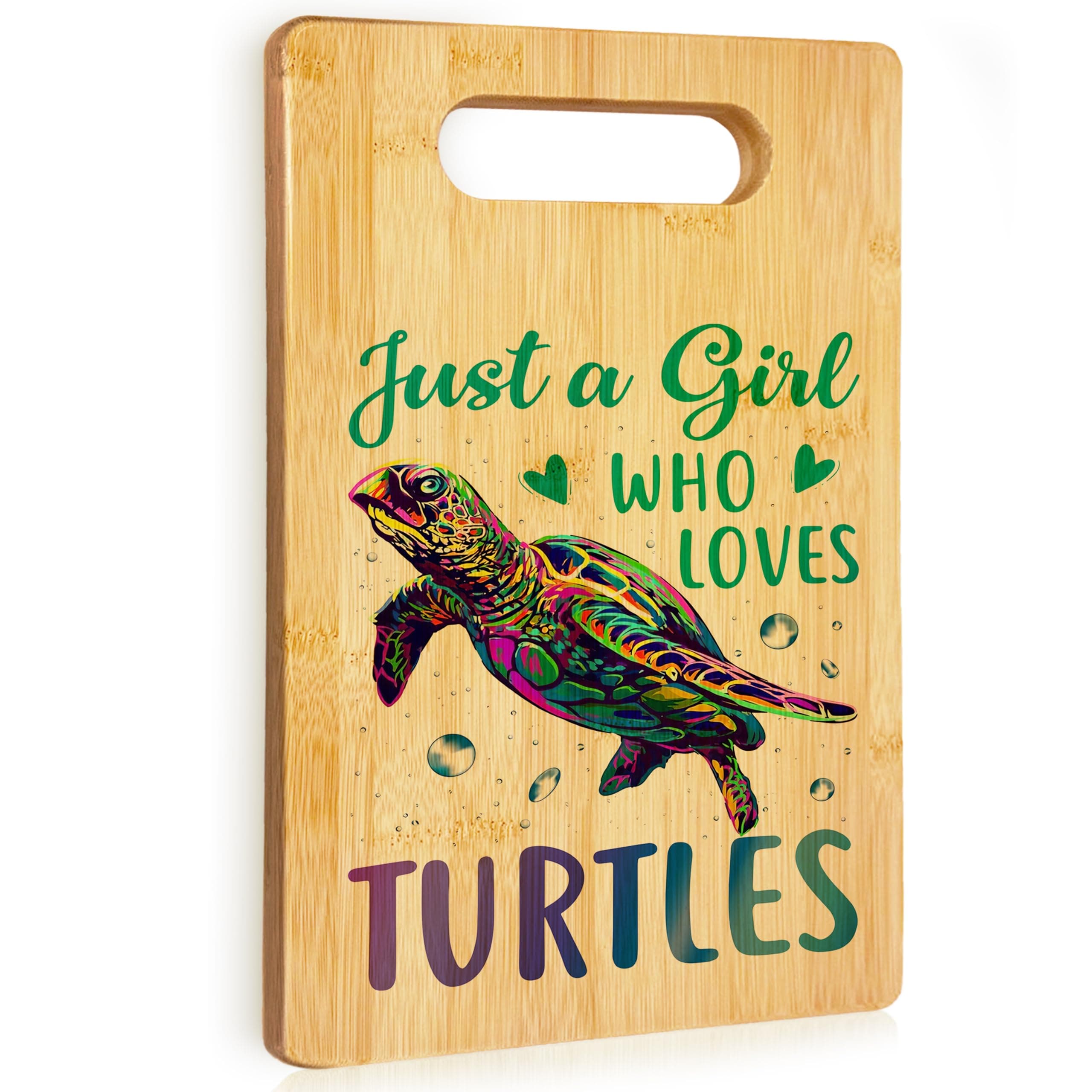 Turtle Gifts for Turtle lovers for Girls, Beach Lover House Gifts, Ocean Cutting Board, Beach Kitchen Decor, Just a Girl Who Loves Turtles Bamboo Cutting Boards for Kitchen