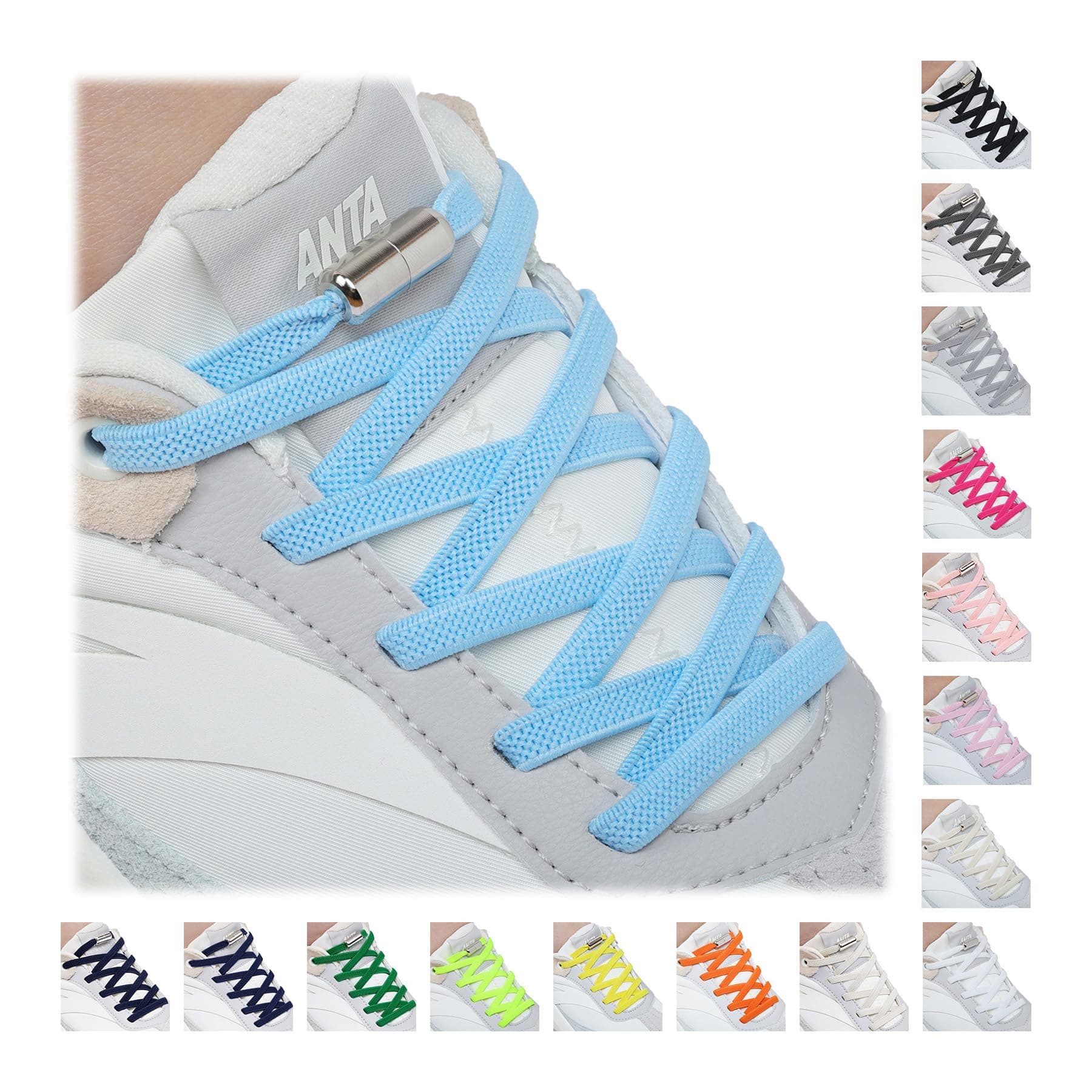 Handshop No Tie Shoe laces, Elastic Shoelaces with Laces Lock Light Blue
