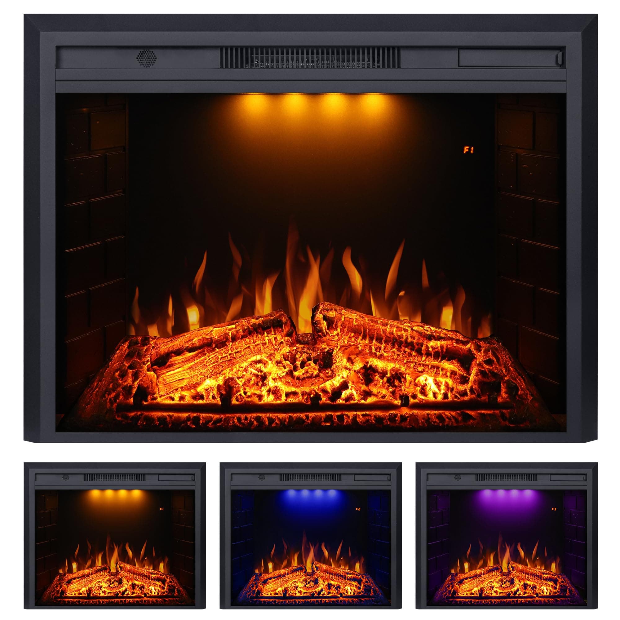 Valuxhome 33" Electric Fireplace Insert with Remote Control, Overheating Protection, Fire Crackling Sound, 750/1500W, Timer, 3 Top Light Colors and 5 Flame Brightness