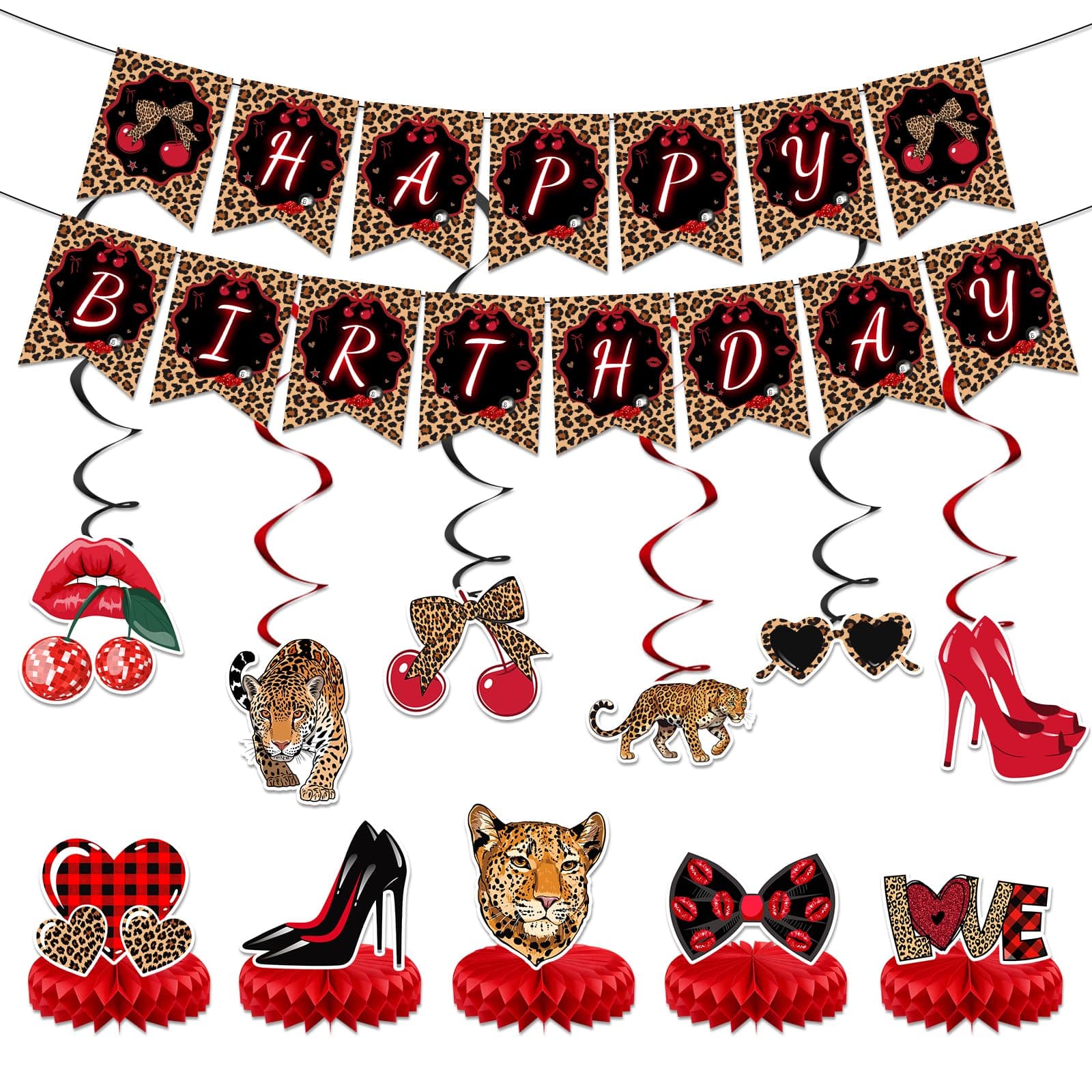 Lecheme Cheetah Cherry Party Decorations Leopard Photo Props Party Supplies