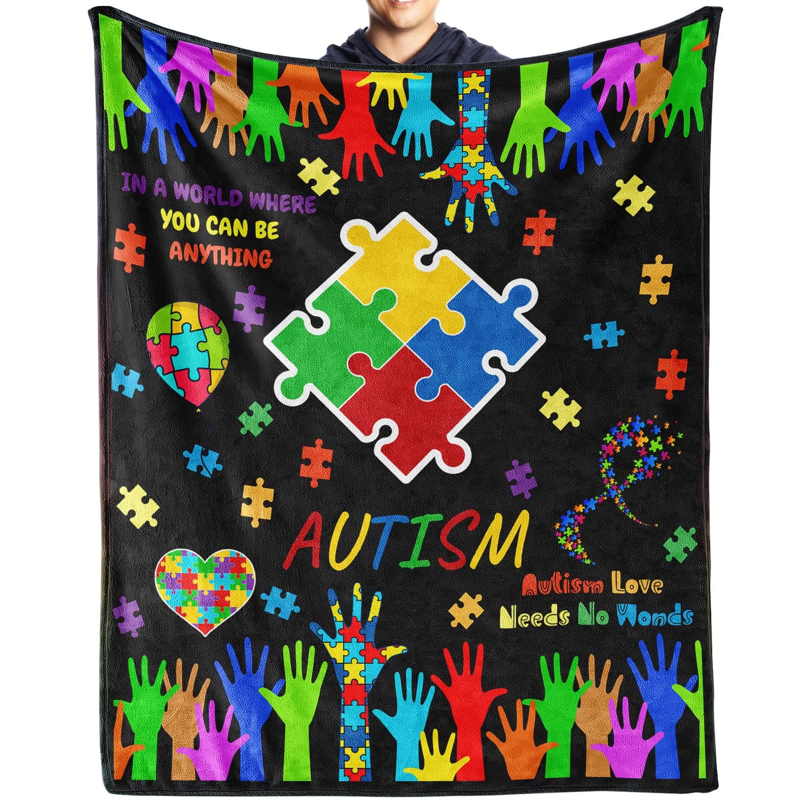 Autism Awareness Blanket Gifts, 40"x50" Autism Throw Soft Flannel Blanket for Kids, Warm Lightweight Cozy Autism Gifts for Bed Couch