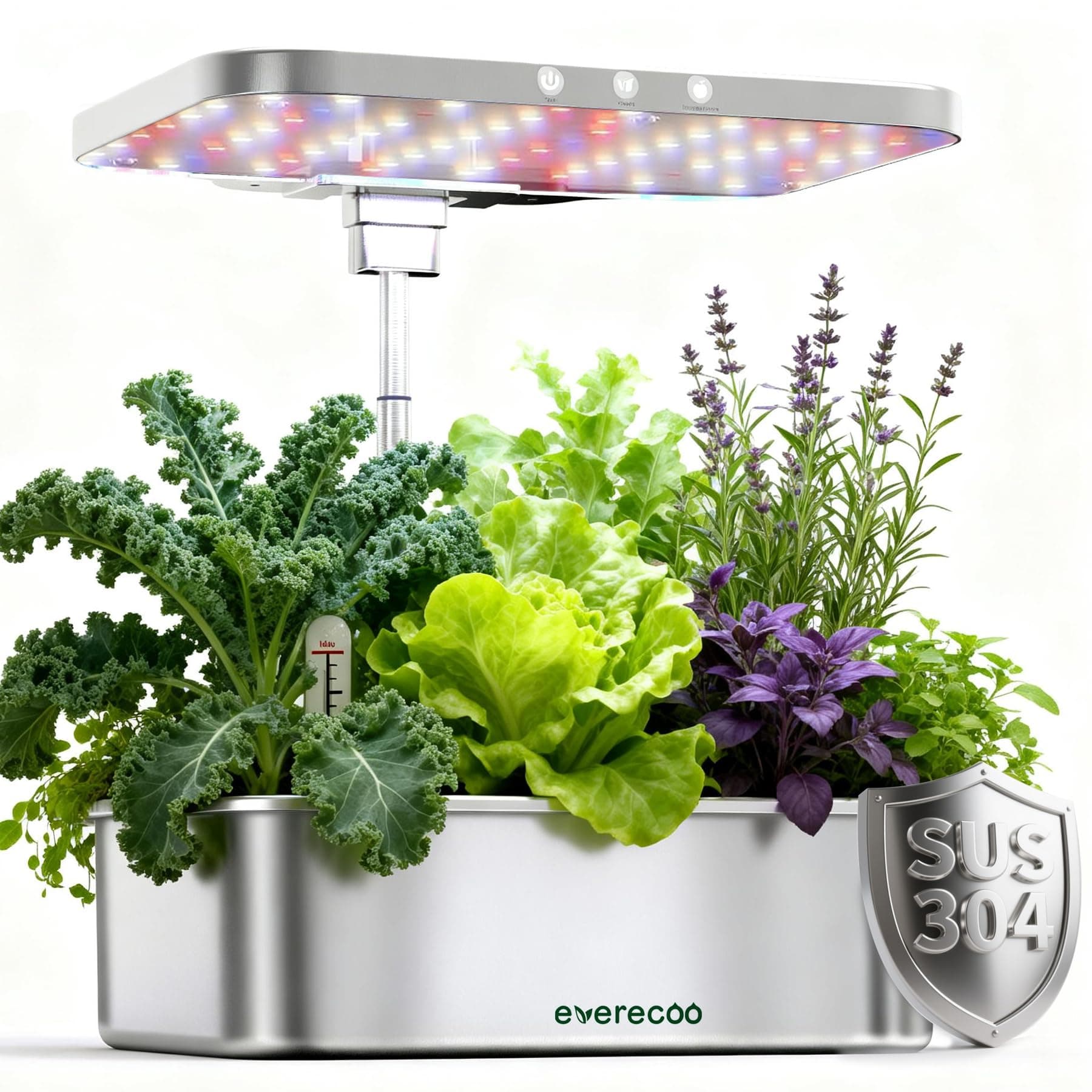 Stainless Steel Hydroponics Growing System kit Indoor Garden: Smart Indoor Herb Garden with Grow Light,15 Pods Plant Germination Kit,6.5L Water Tank with Quiet Pump,for Vegetables, Herbs and Flowers