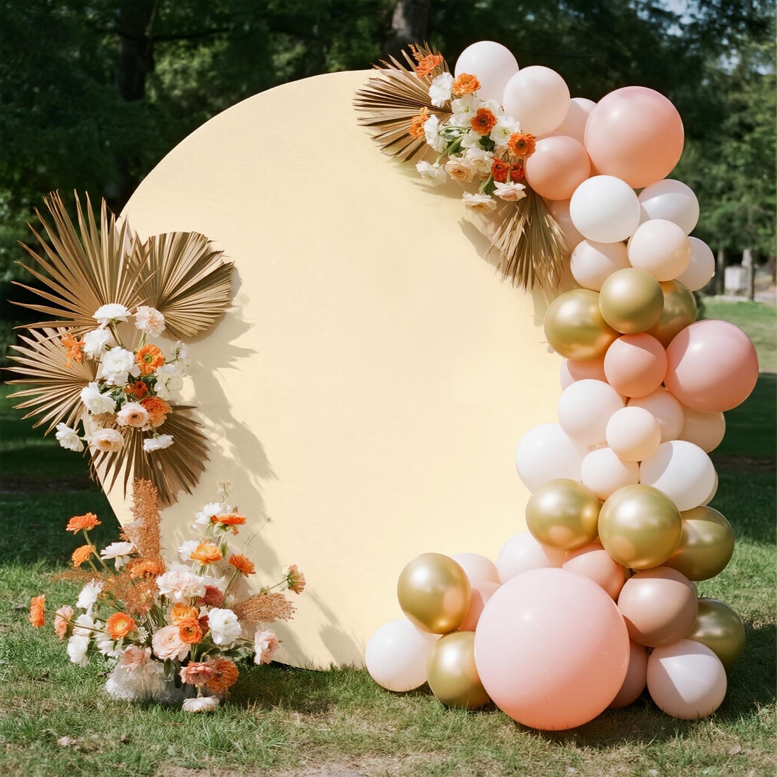 GUANSEN 6.5FT Beige Round Backdrop Cover, Circle Arch Backgound Stand Cover