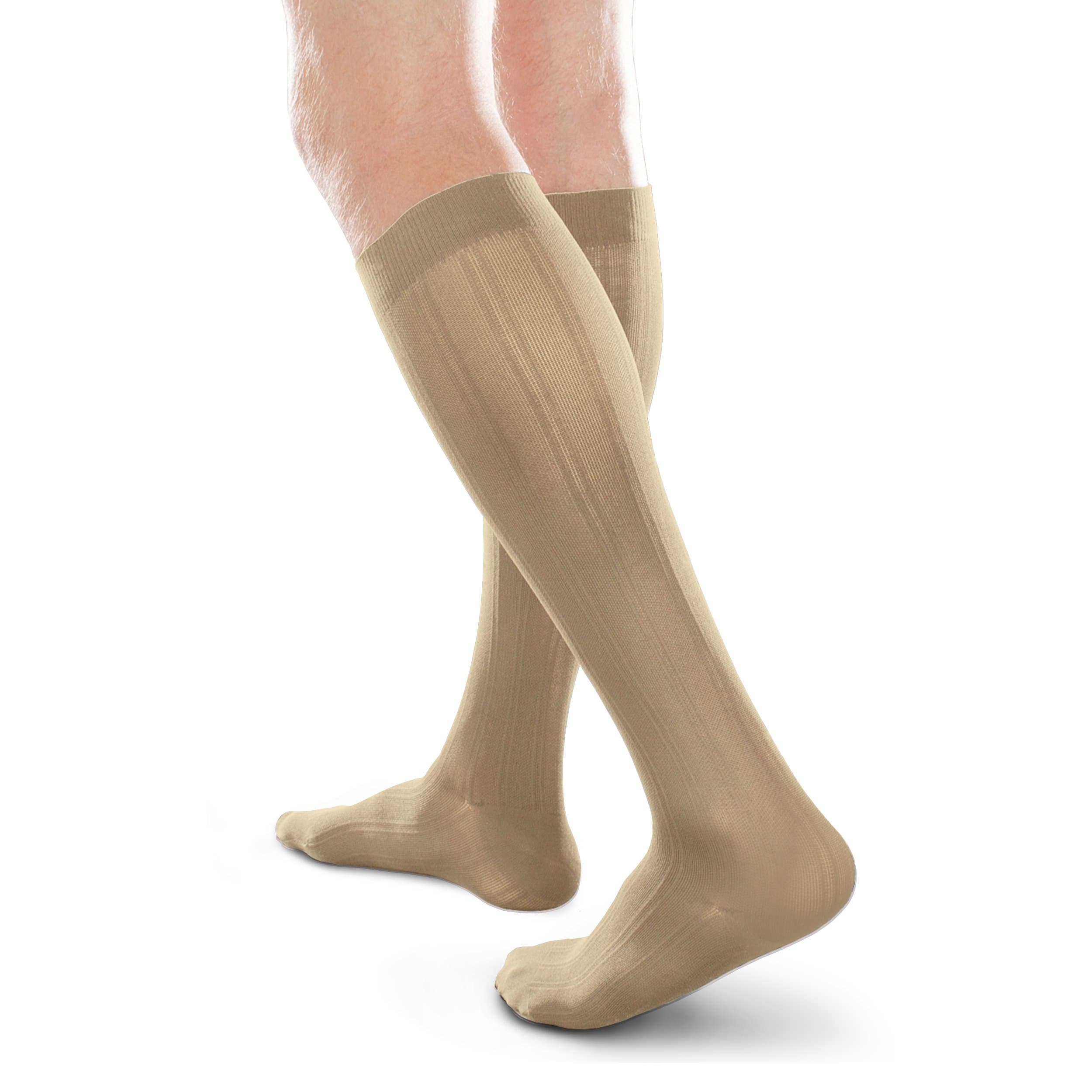 Ease Opaque Men's Trouser Socks with Firm (30-40mmHg) Compression, Khaki, Small Tall
