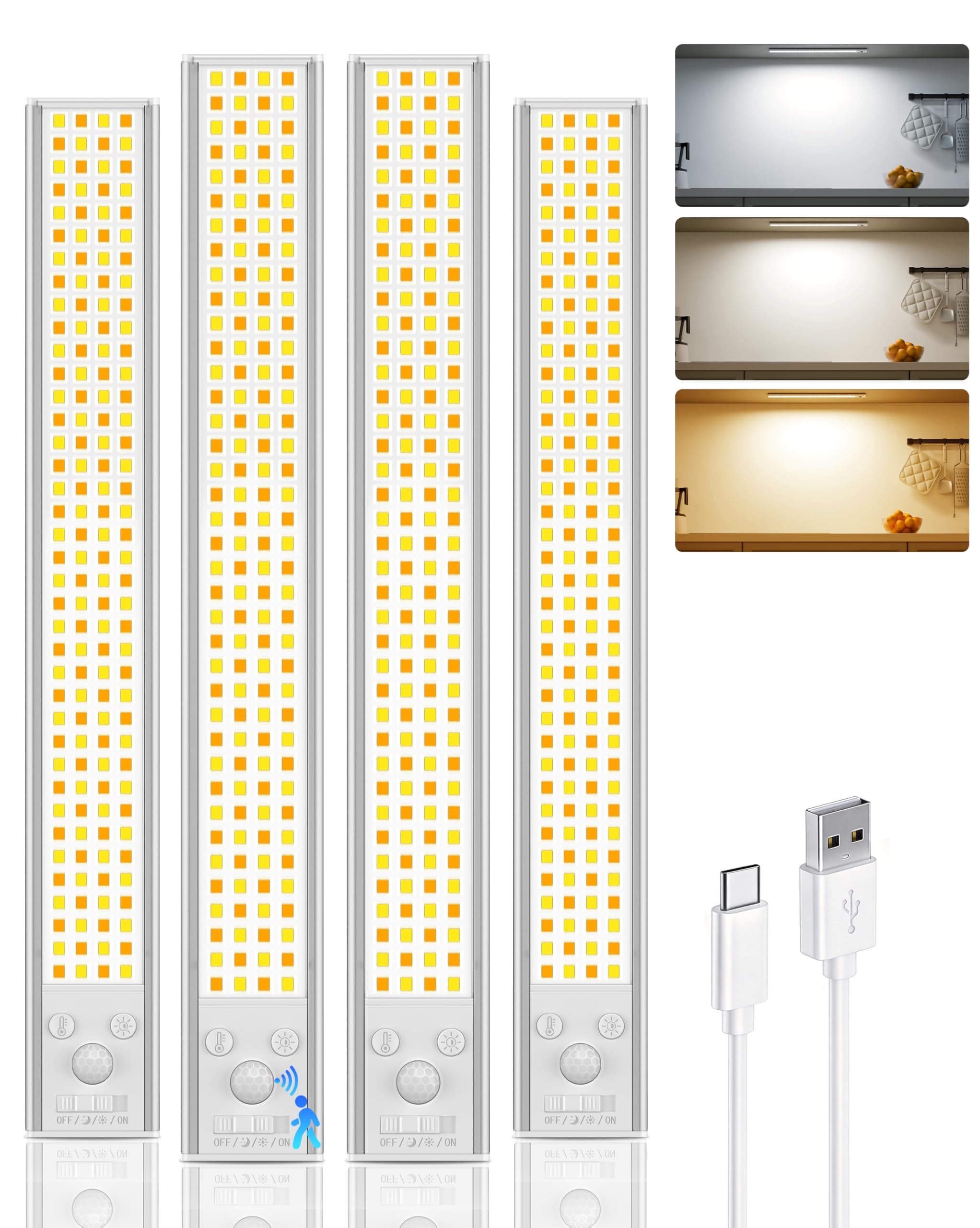 4 Pack Rechargeable Under Cabinet Lights, 12inch Closet Lights Wireless