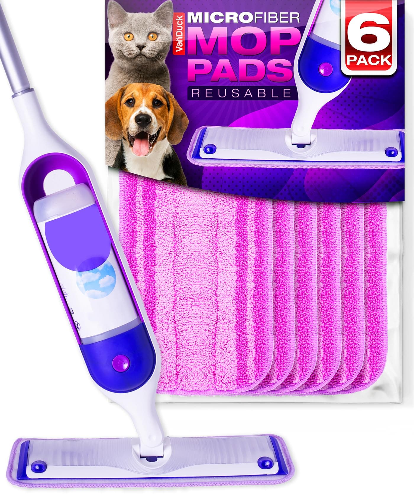 VanDuck Reusable Mop Pads Compatible with Swiffer Power Mop (6 Pack) - Microfiber Mop Refill for PowerMop - Multi-Surface Pad Refills for 13''-14'' Spray Mop
