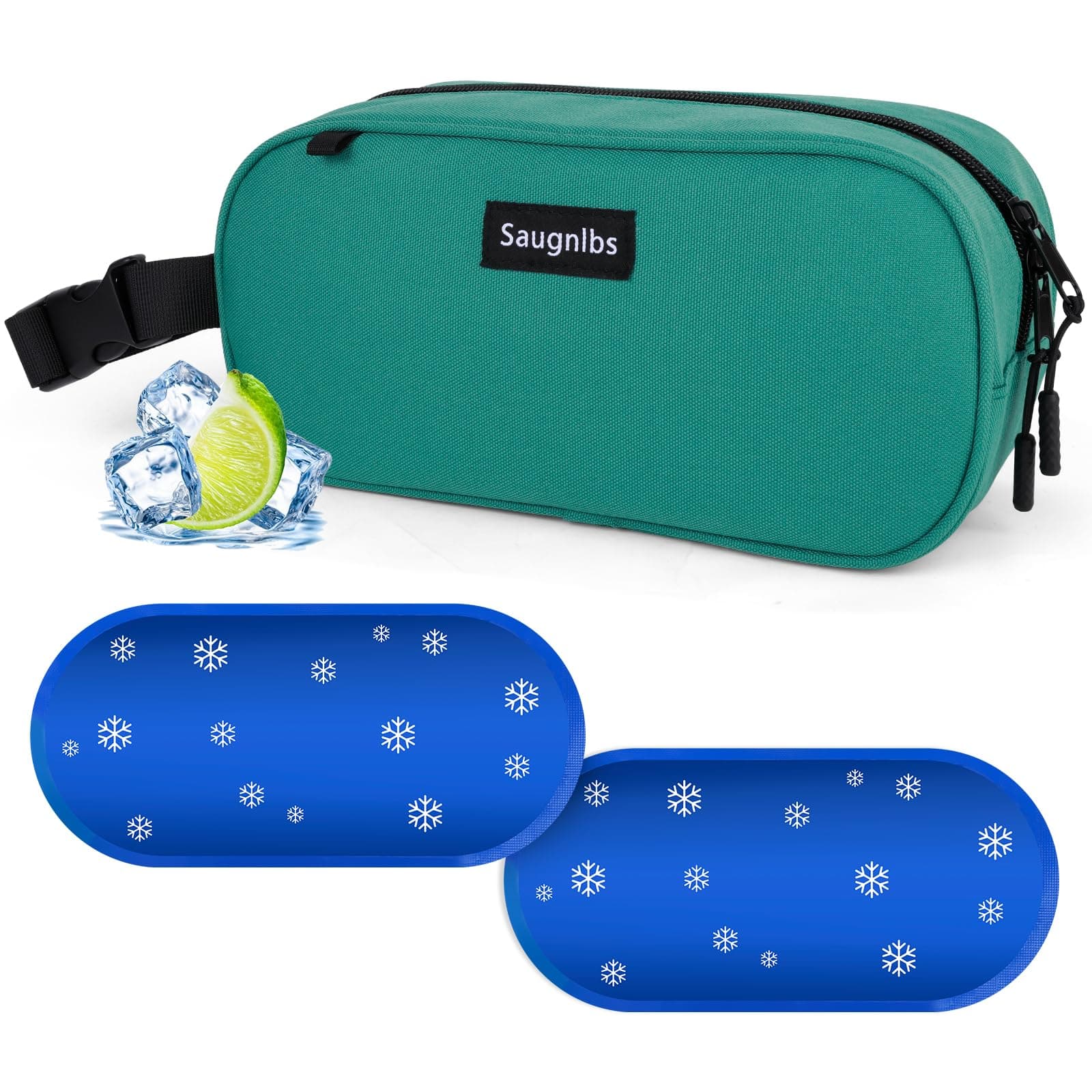 Saugnlbs Small Insulated Bag,Cooler Bag Small,Mini Cooler Bag,Freezable Lunch with 2 Ice Packs for Work School Travel,Freezable Snack Box for Adults,10“ x 4”x 5”Round,Green
