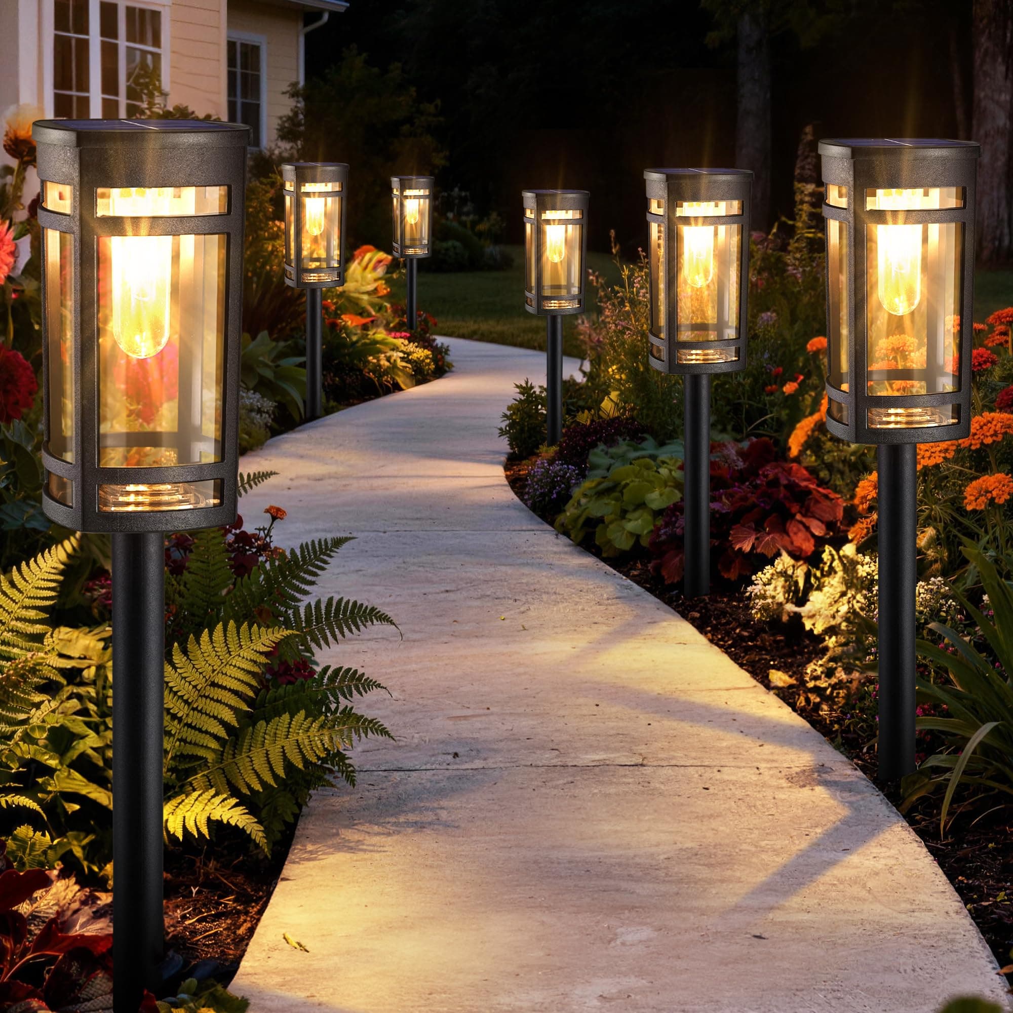 Jyoiat 6 Pack Solar Lights Outdoor, Waterproof Pathway Lights, Warm White