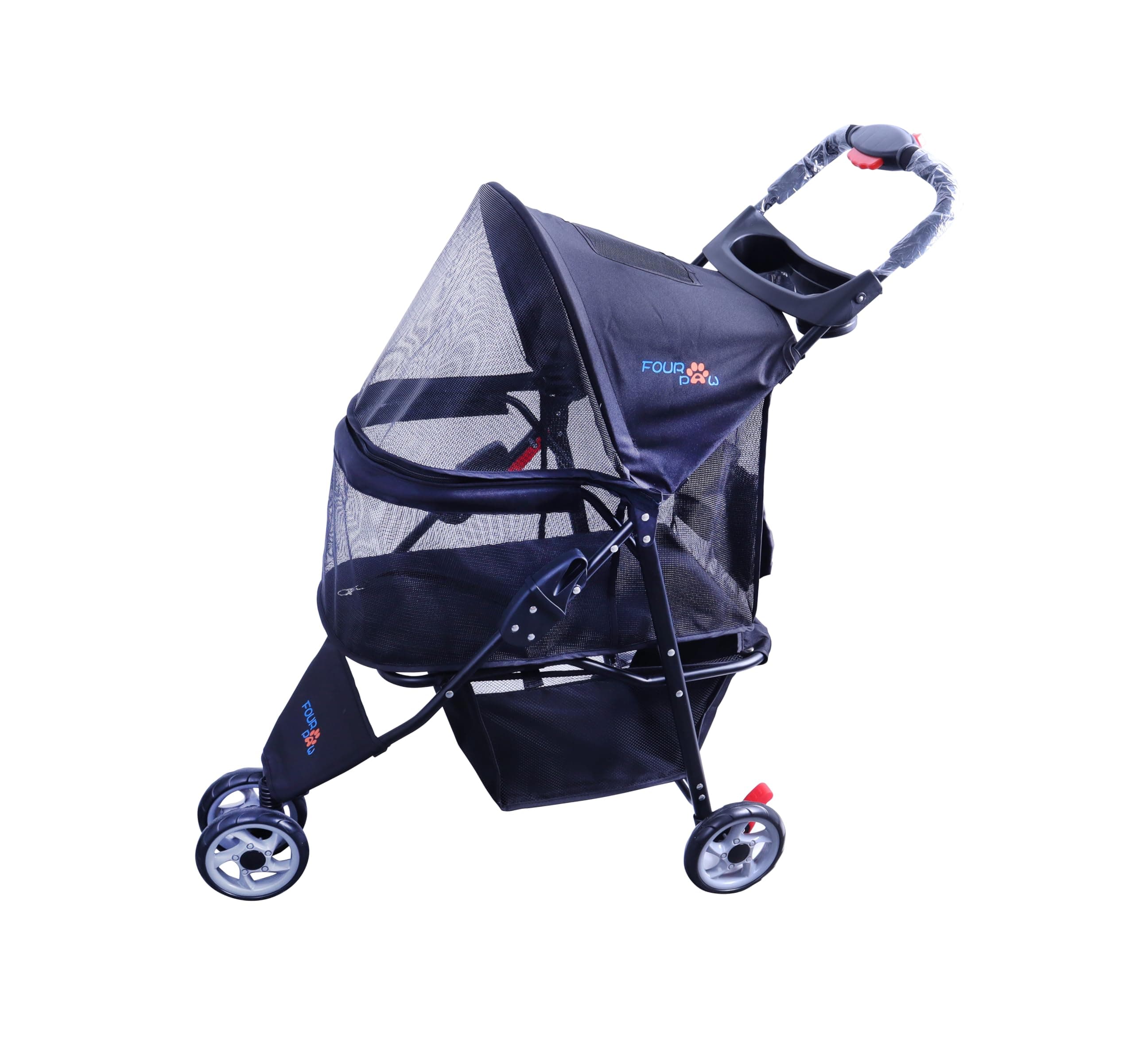 FOURPAW Full-Window pet Stroller 3 Wheels for Cats & Dogs, with Storage Basket,Cup Holder, Travel Puppy/Cats Stroller.