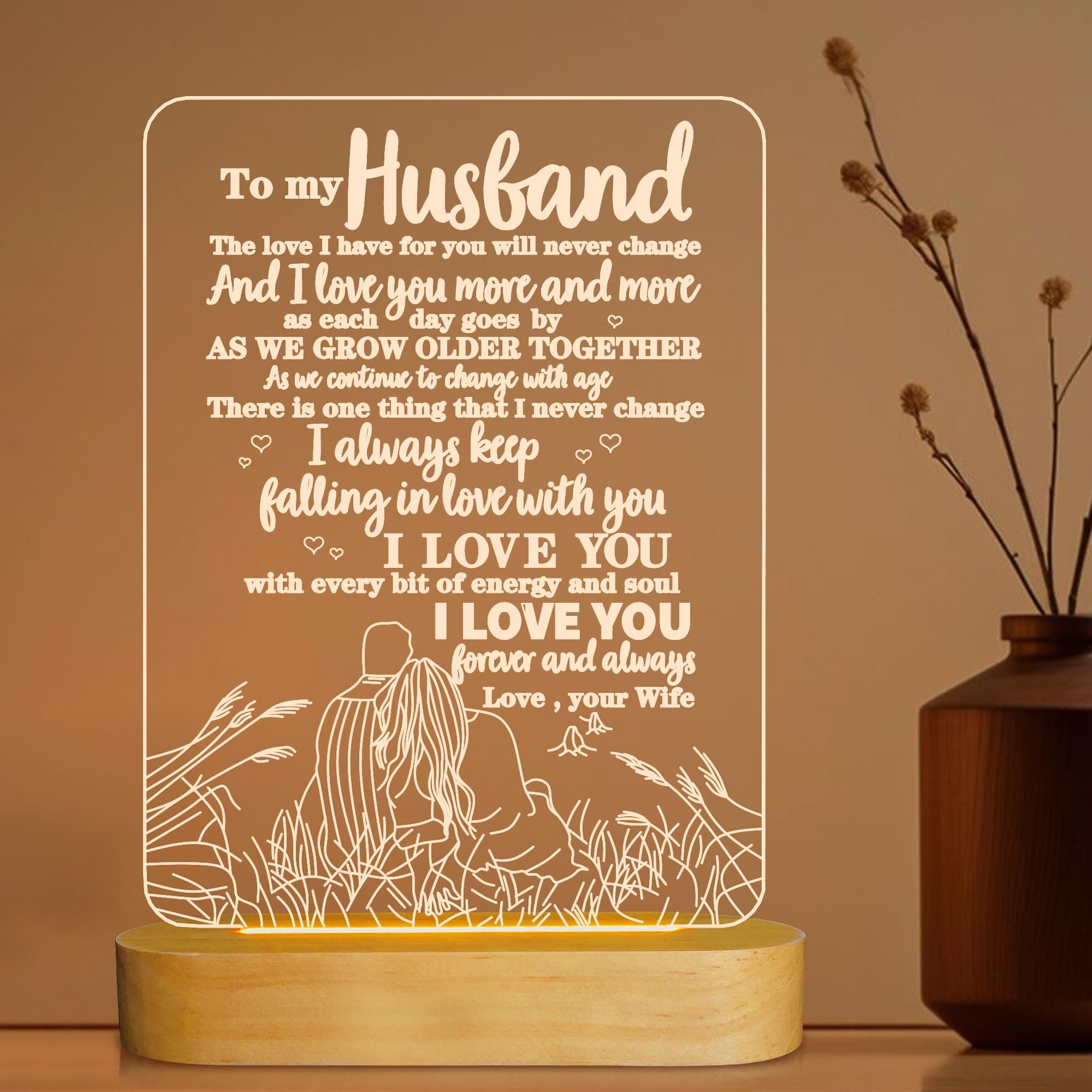 to My Husband Gifts from Wife, 3D Illusion Lamp I Love You Night Light for Men Him Valentines Birthday Anniversay Romantic Ideal Gift