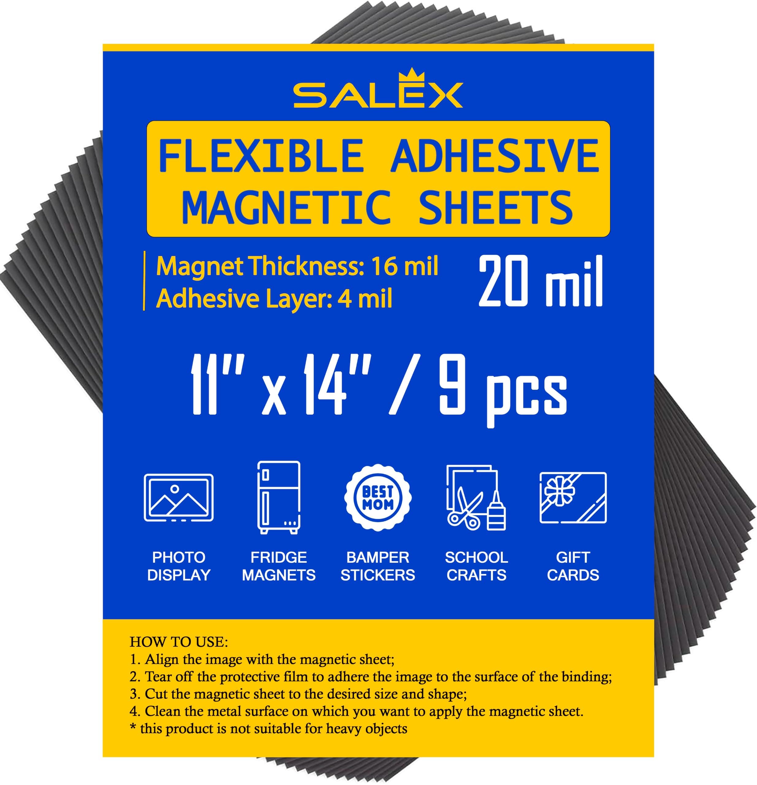 11" x 14" Magnetic Sheets with Adhesive Backing, 9 Pack for Photo, Crafts