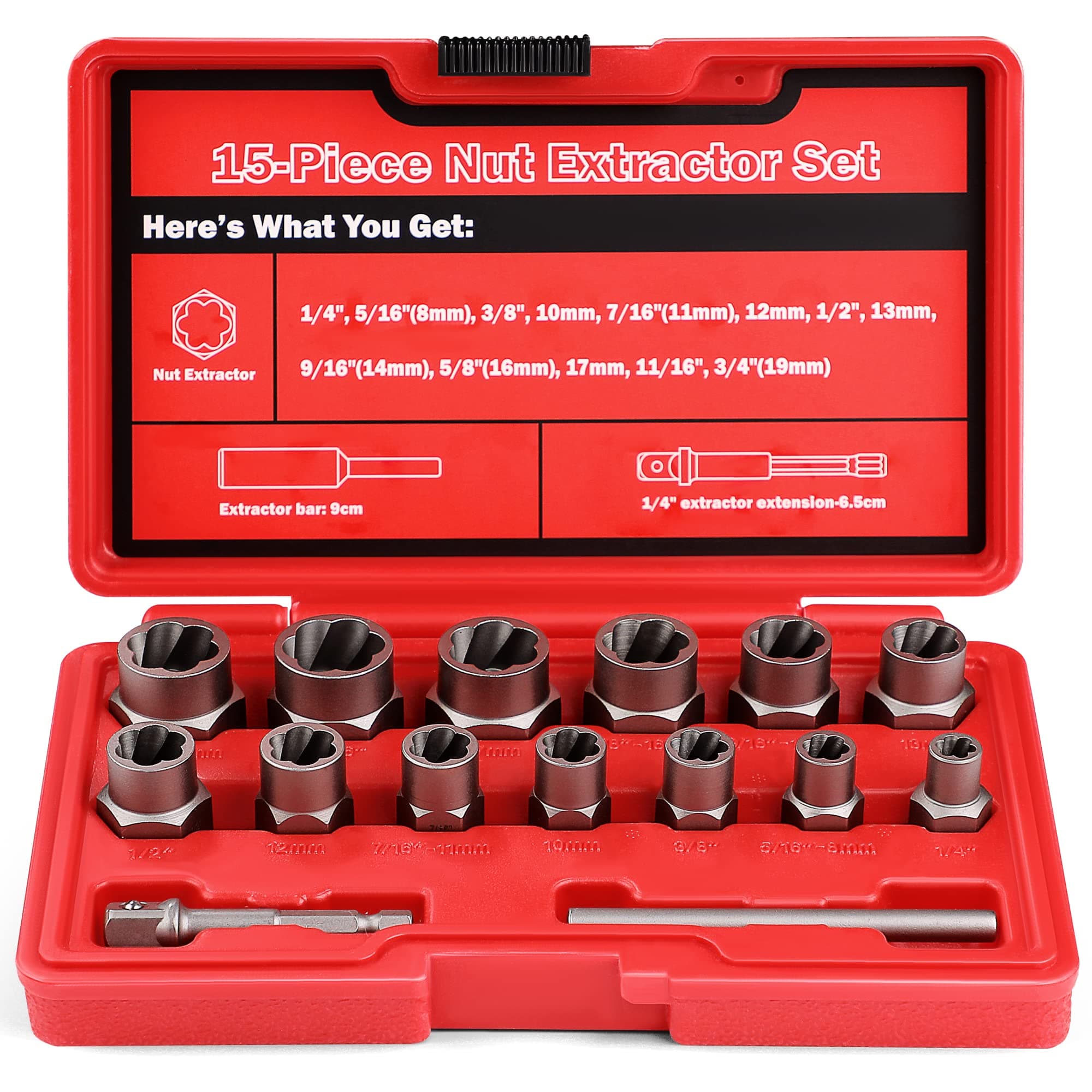 UYECOVE 15-Pcs Bolt Extractor Set 3/8'' Drive Easy Out Bolt Extractor Set
