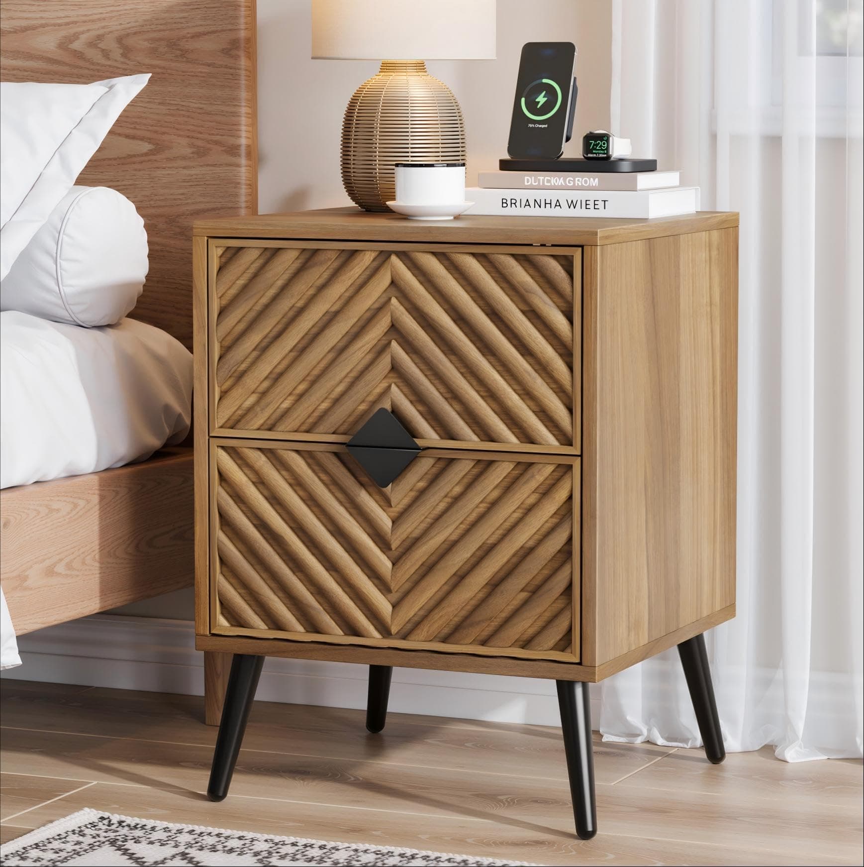 Algherohein Nightstand for Bedroom, Mid Century Modern Bedside Table