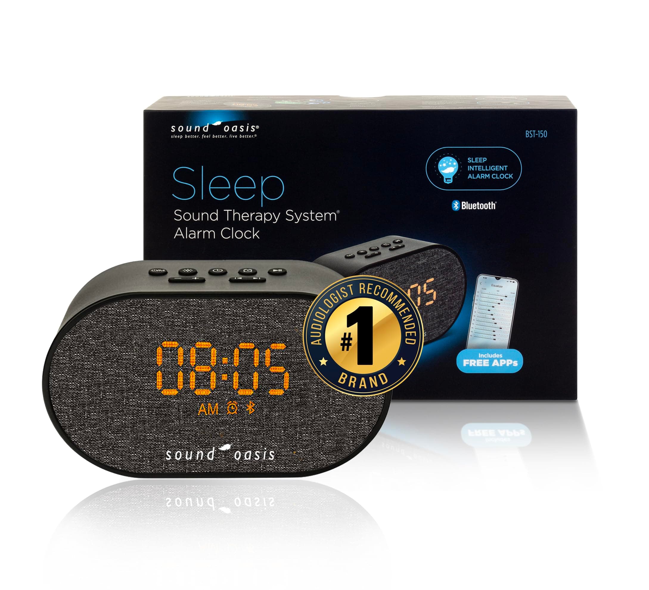 Sound Oasis Bluetooth Sleep Sound Therapy System Alarm Clock - Sleep Aid | 30 Relaxing Sounds | Rechargeable | Smart Alarm with Sleep-Friendly Light | Bluetooth Speaker | Travel-Friendly (BST-150)