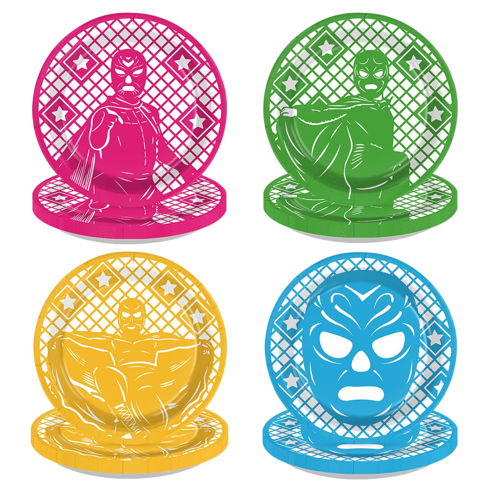 60Pcs Lucha Libre Theme Paper Plate 7" Mexican Party Dessert Paper Plate