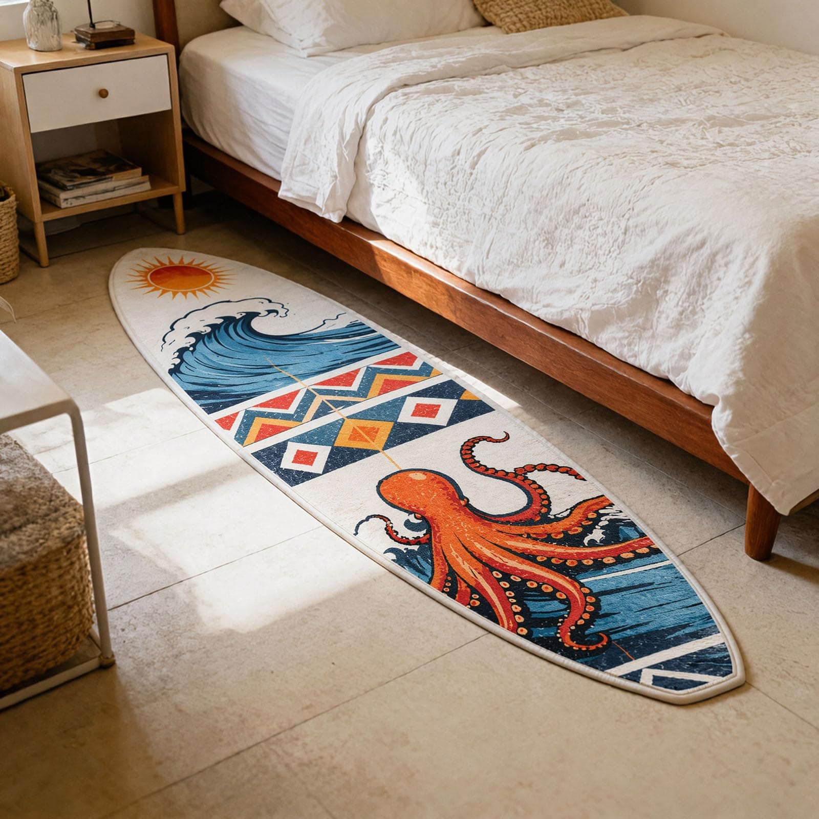 CLBDRESS Surfboard Shaped Bedroom Mat – Non-Slip Hawaiian Style Runner Rug, Fun Beach Decor Floor Mat for Bedside, Living Room, Cloakroom & Entryway