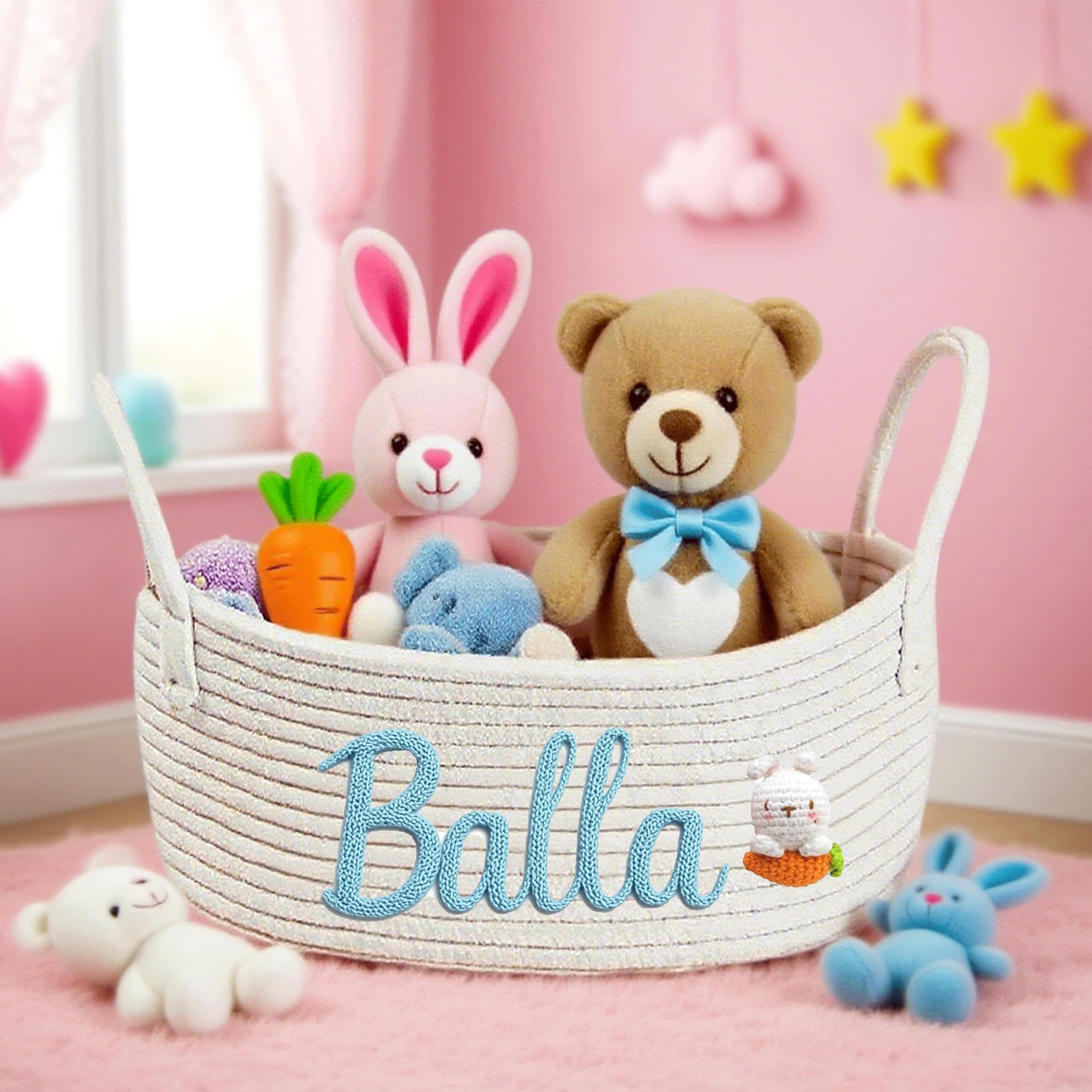 Personalized Baby Basket with Name for Newborn Boy Girl Custom Easter Baskets Customized Cotton Rope Basket for Customizable Newborn Shower Gift