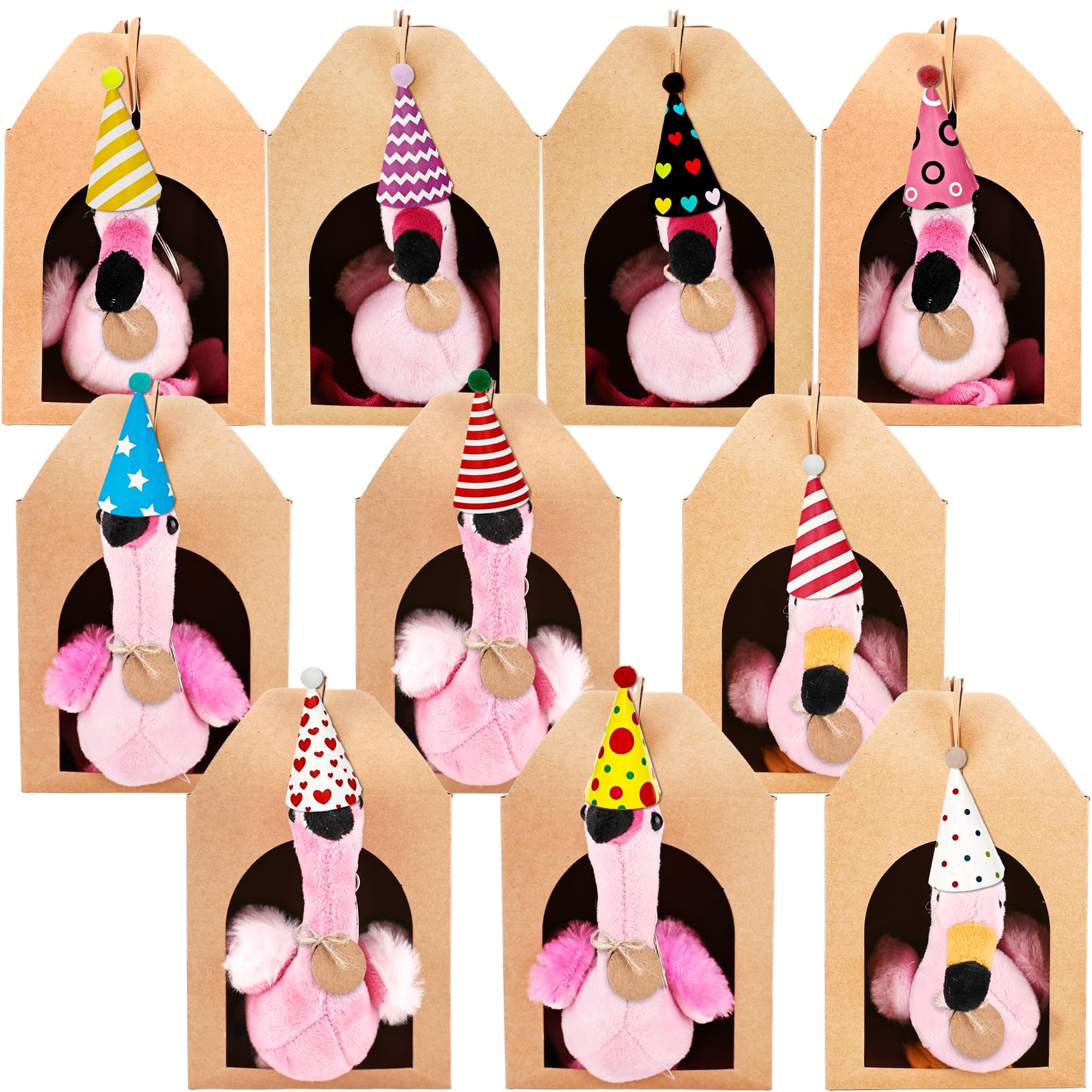 Flahard 54 Pcs Flamingos Party Favors Include 10 Mini Flamingos Animals Bulk 10 Boxes 12 Cards 10 Multicolor Hat and 12 Rope for Adopt a Farm Animal Party Favors Birthday Gifts