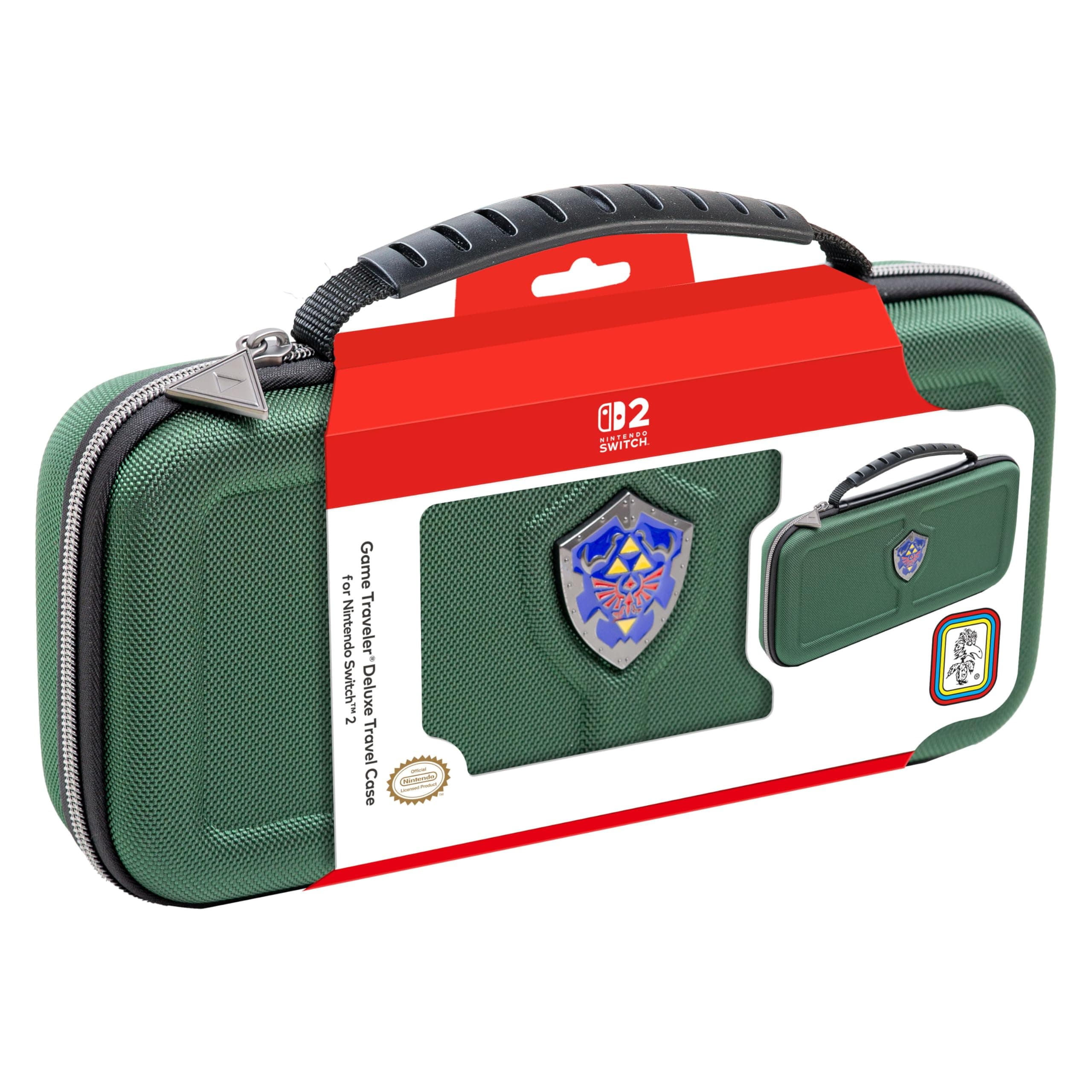R.D.S. INDUSTRIES, INC. – Game Traveler Deluxe Licensed Travel Case Designed for Nintendo Switch, Nintendo Switch 2, OLED, Hylian Shield (HS12GRN)